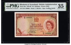 image for: Rhodesia and Nyasaland 10 shillings(B101a1a)