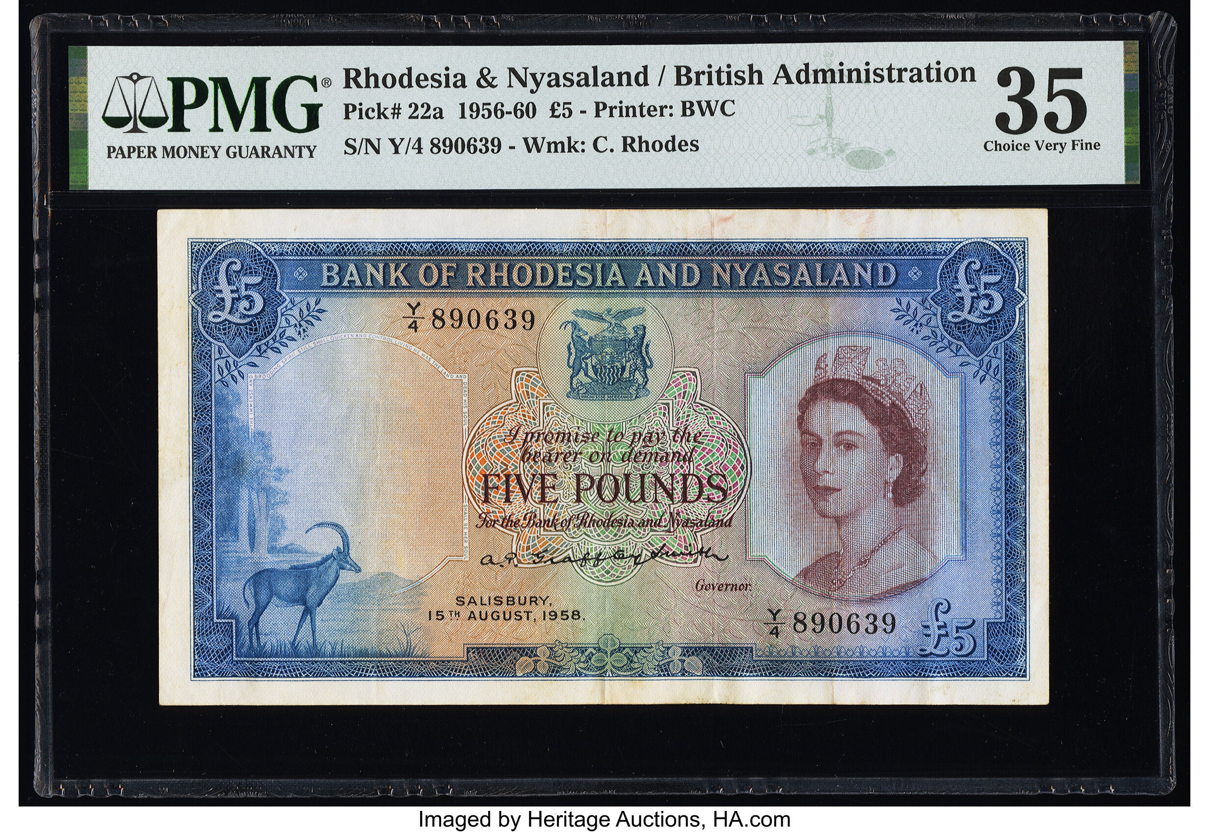 image for: Rhodesia and Nyasaland  5 pounds(B103a6s)