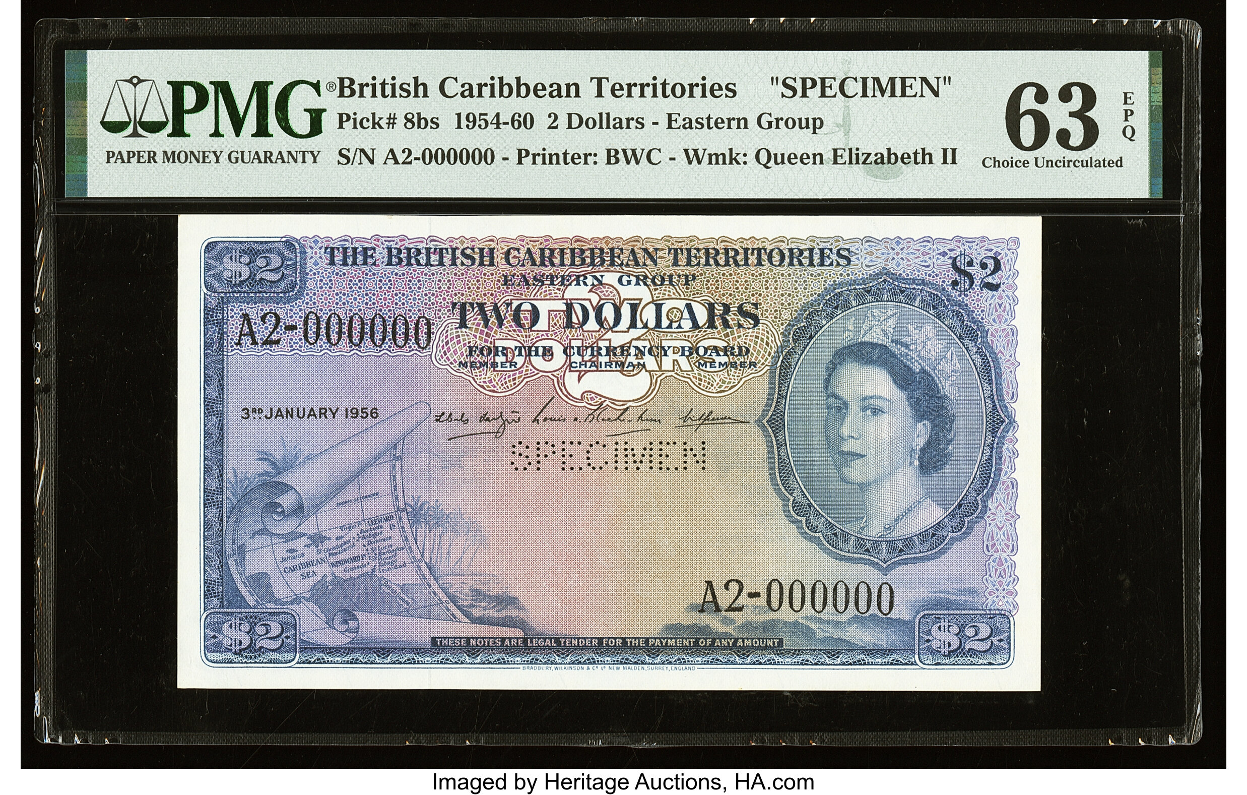 s.com British Caribbean Currency Board 2 dollars B108t,P8 Purple