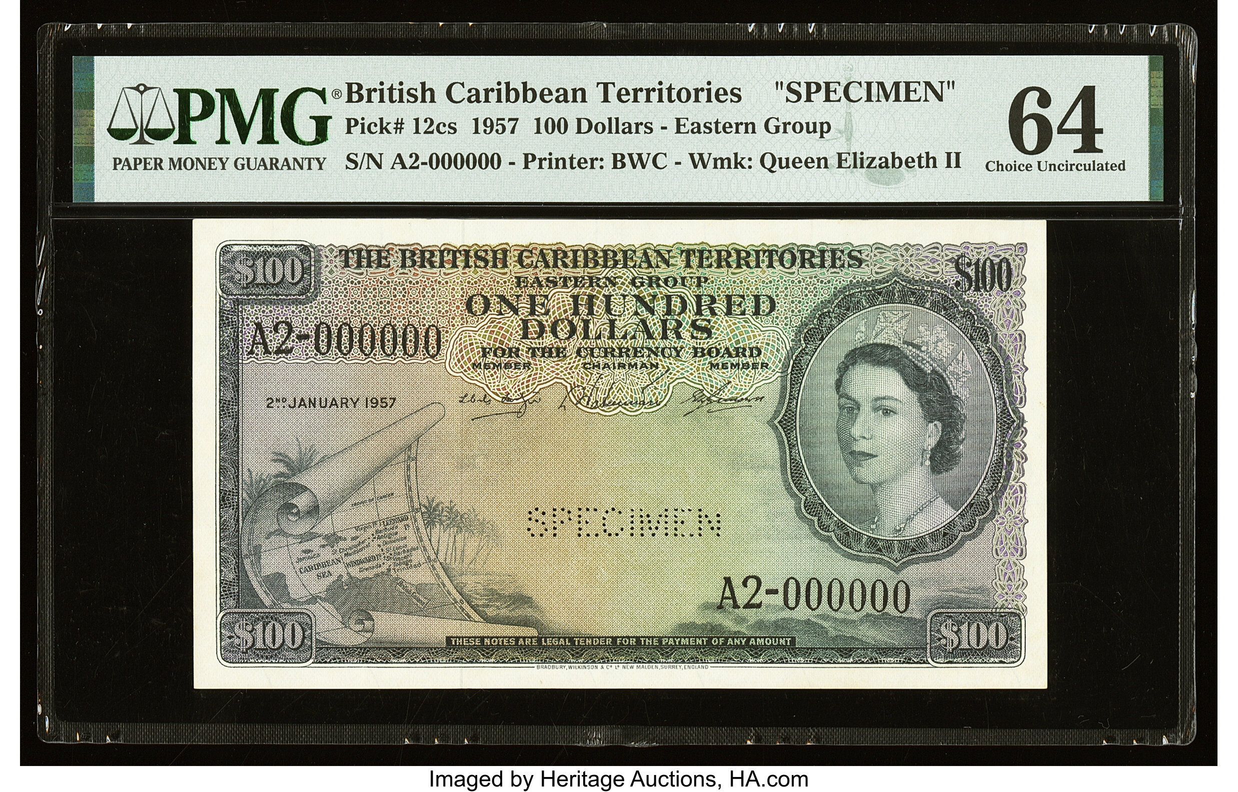  Blue; horizontal SPECIMEN ovpt front/back; horizontal SPECIMEN OF NO VALUE ovpt upper left front/back; no date; no sig ; no s/n 