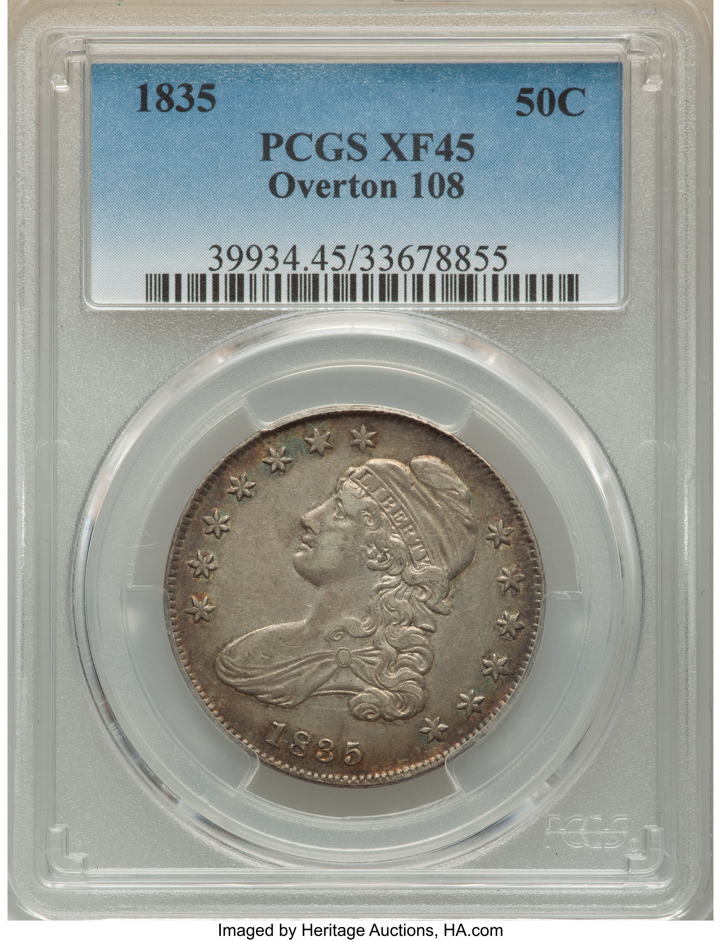 image for: 1835 50C O-108, R.3, XF45 PCGS. PCGS Population: (3/12). NGC Census: (5/18). CDN: $209 Whsle. Bid for NGC/PCGS XF45. Mintag...