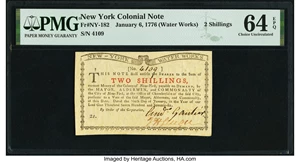 image for: New York January 6, 1776 (Water Works) 2s PMG Choice Uncirculated 64 EPQ....