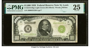 image for: Fr. 2210-H $1,000 1928 Federal Reserve Note. PMG Very Fine 25....