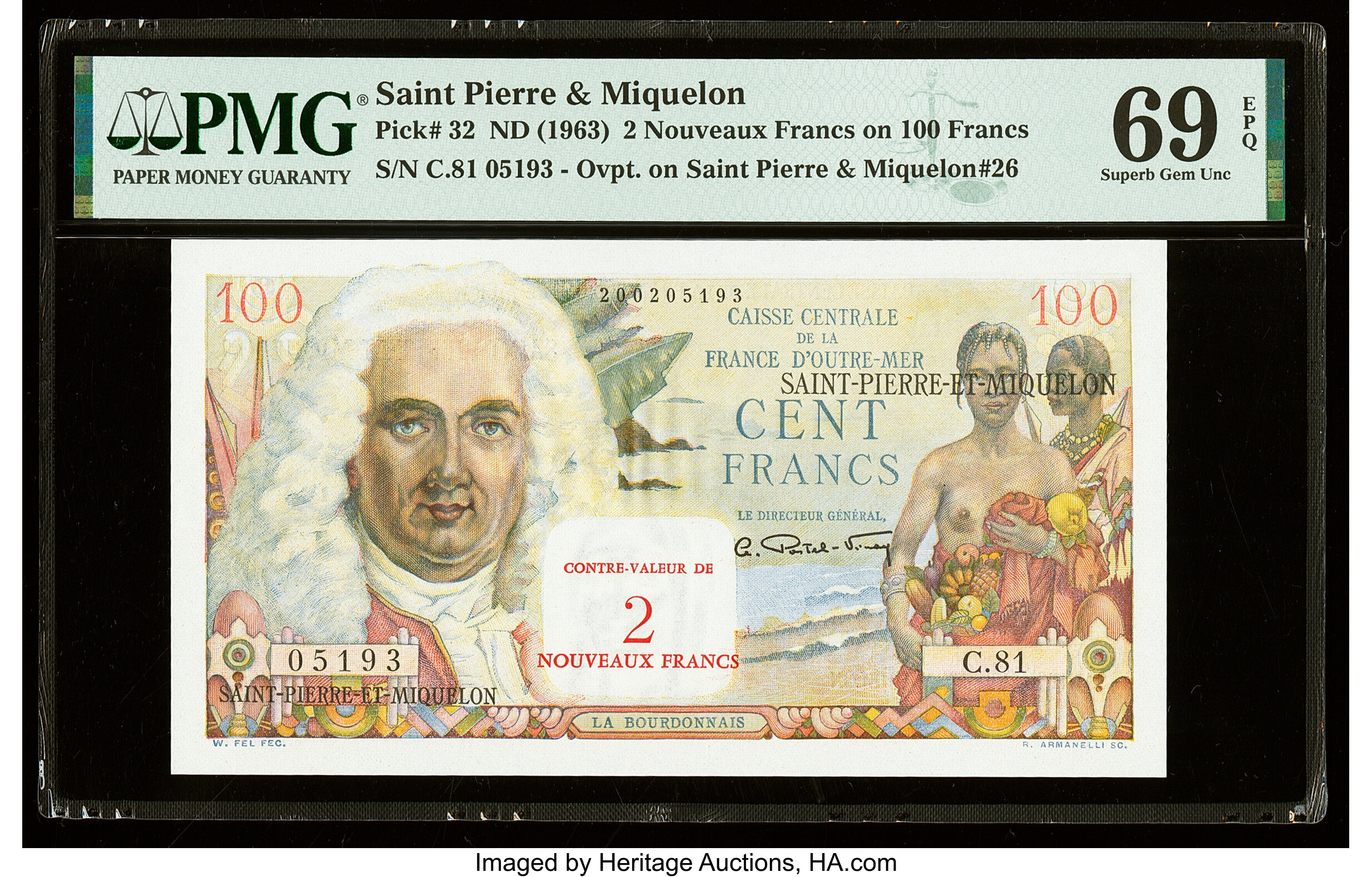 image for: Saint Pierre and Miquelon  2 nouveaux francs on 100 francs(B518a)