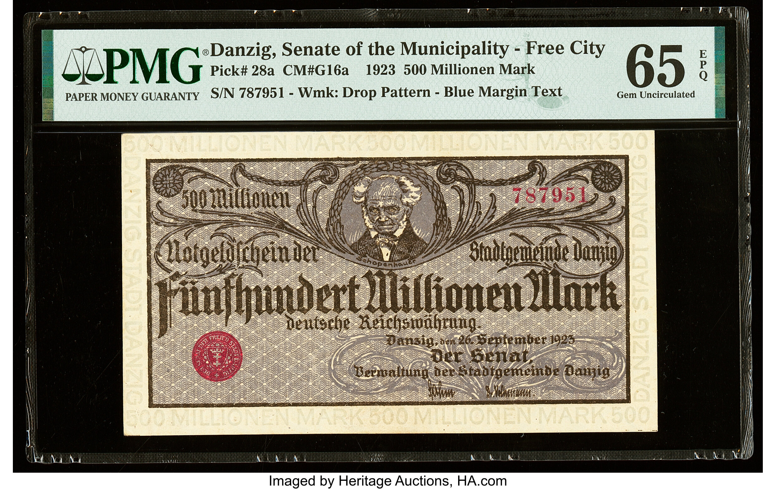  26 September 1923 Sig 1: Sahm/Volkmann Light blue 500 MILLIONEN MARK in margin 