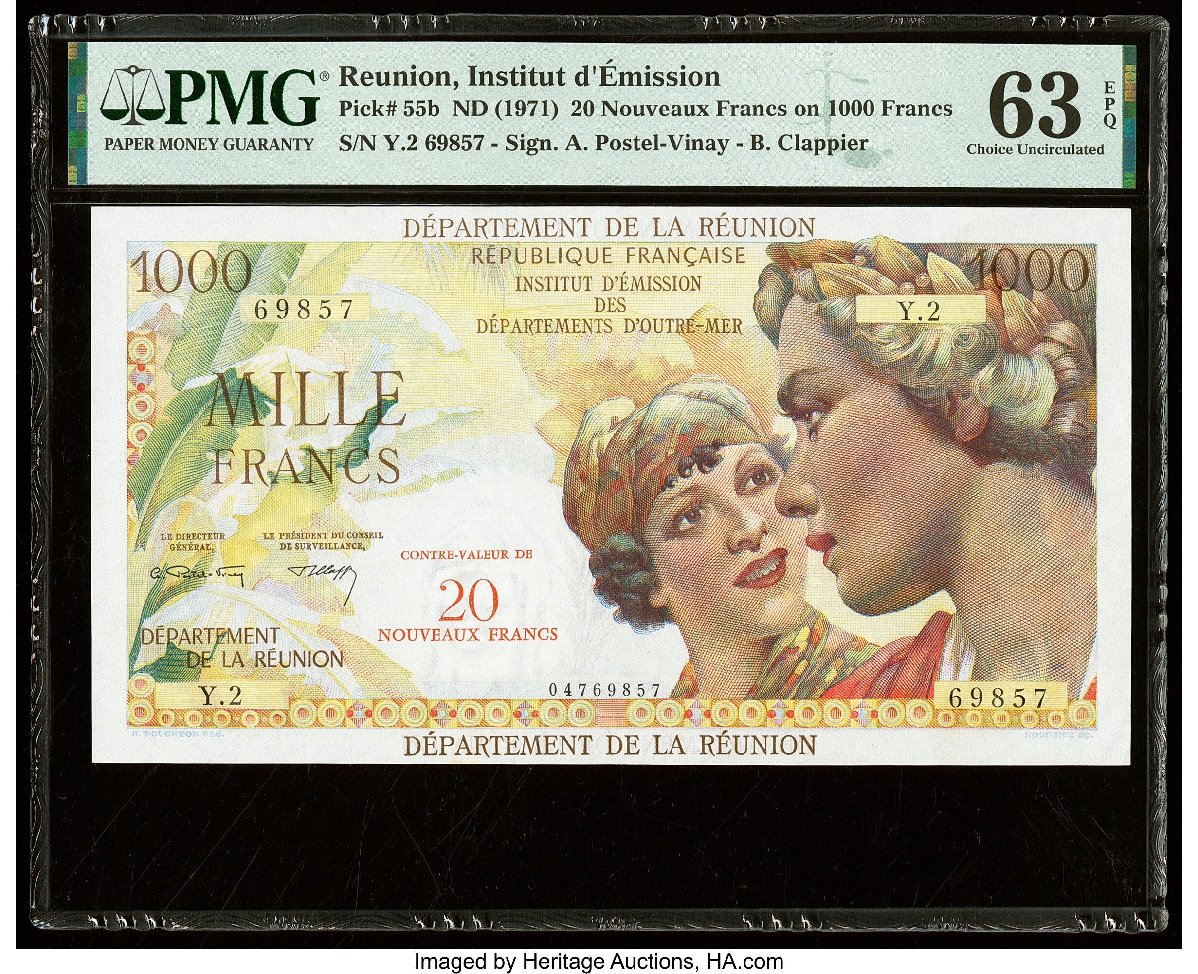 image for: Reunion  20 nouveaux francs on 1,000 francs(B507as)