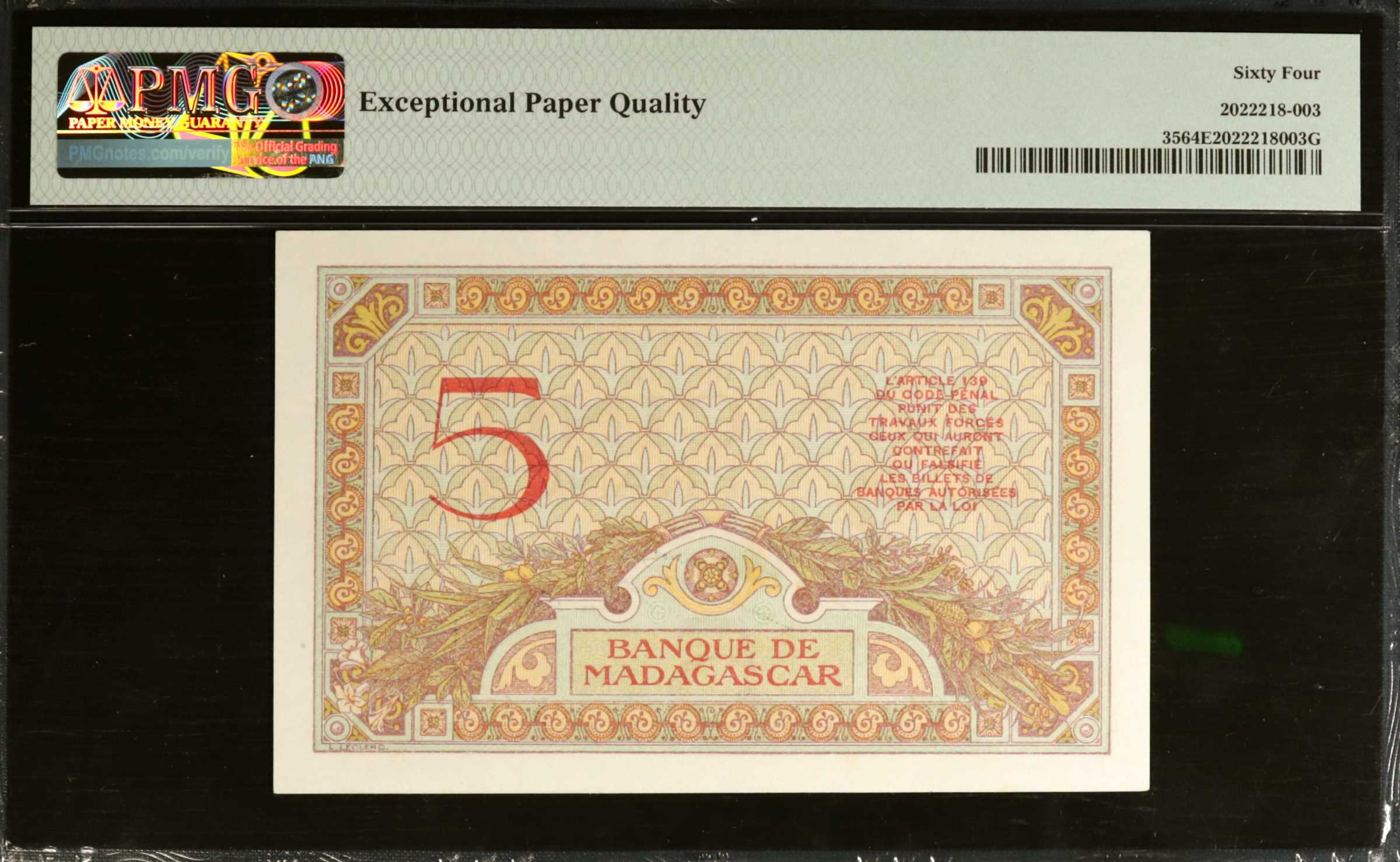 image for: Madagascar  5 francs(B202as1)