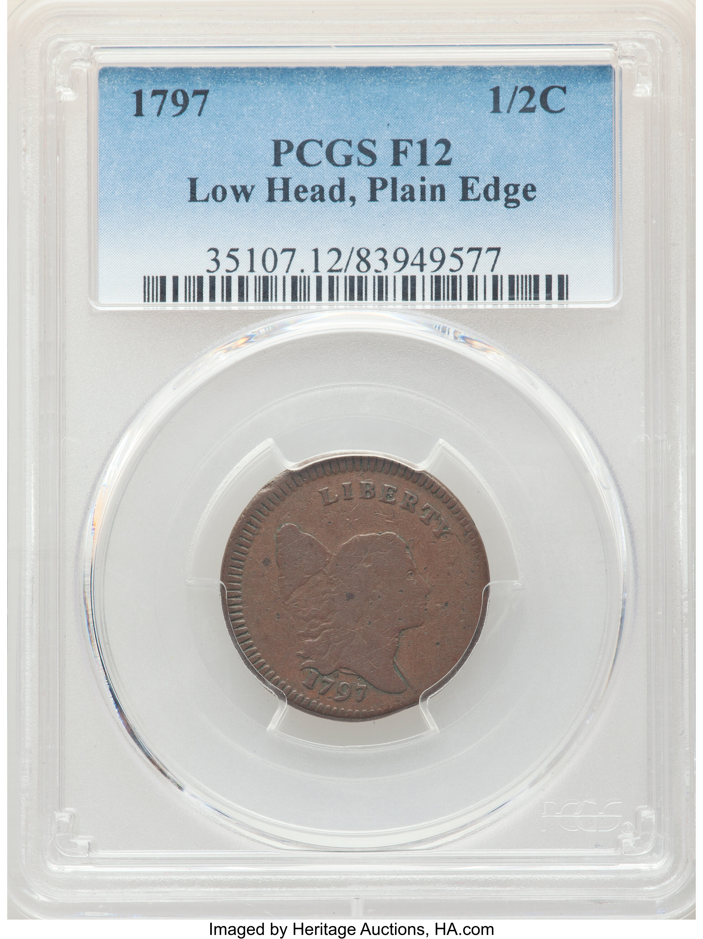image for: 1797 1/2 C Plain Edge, Low Head, C-3a, B-3c, R.3, Fine 12 PCGS....