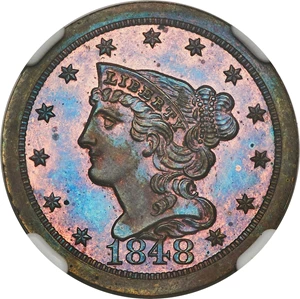 image for: 1848 1/2 C Restrike Series VII, B-1b, R.8, PR65 Brown NGC. ...