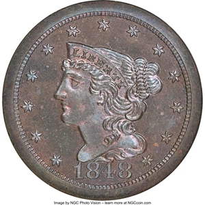 image for: 1848 1/2 C Restrike Series VII, B-1b, R.8, PR65 Brown NGC. ...
