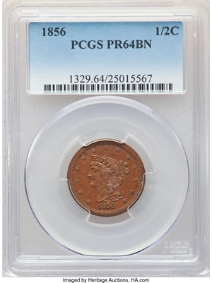 image for: 1856 1/2 C PR64 Brown PCGS. B-3, R.4....