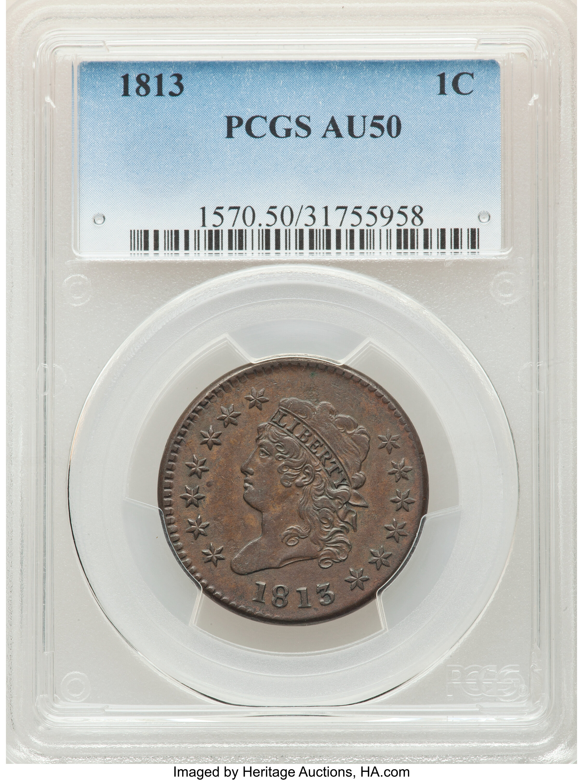 image for: 1813 1C S-293, B-1, R.2, AU50 PCGS....