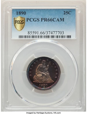 image for: 1890 25C PR66 Cameo PCGS....