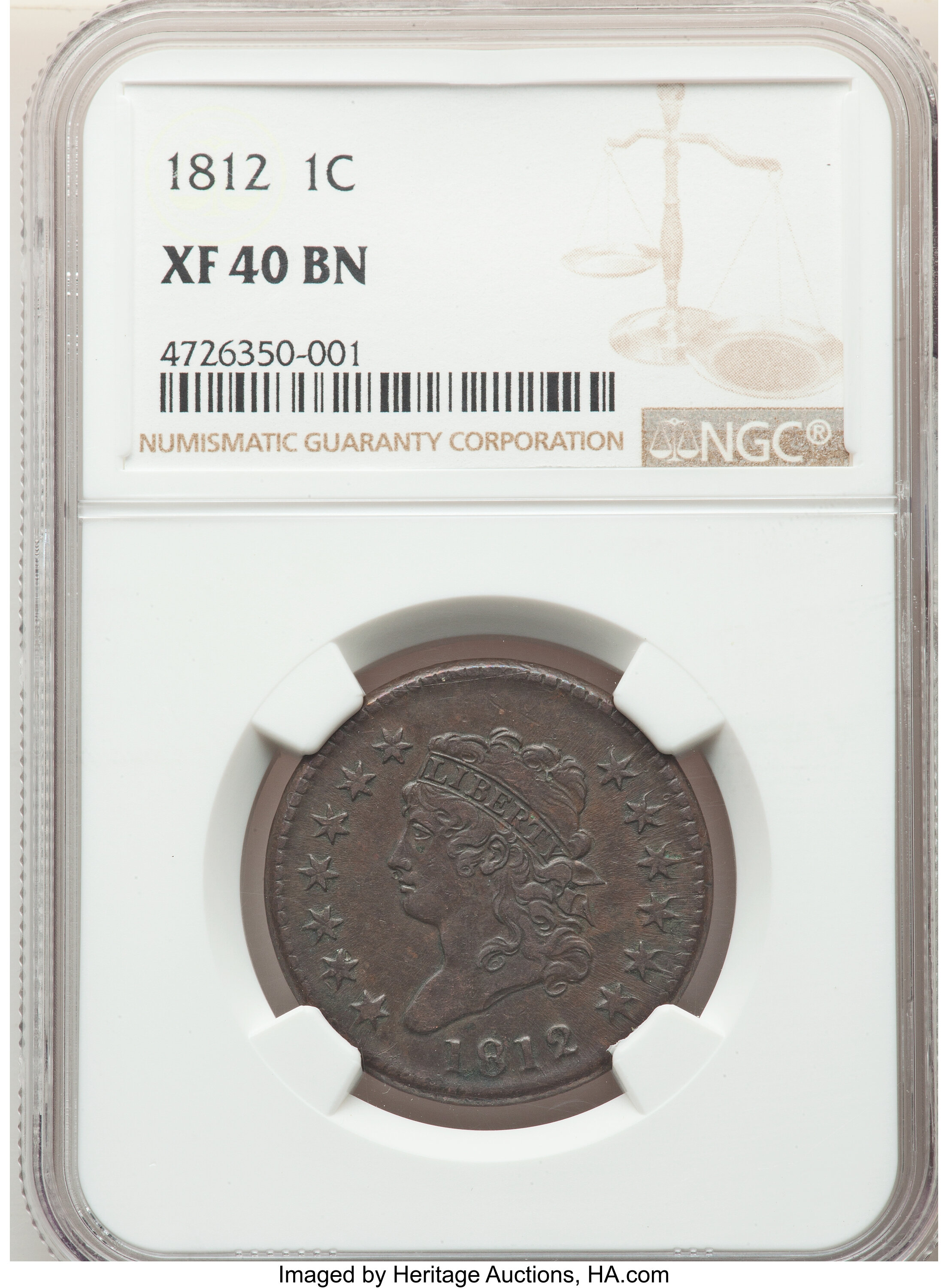 image for: 1812 1C Large Date, S-289, B-4, R.1, XF40 NGC. NGC Census: (2/5). PCGS Population: (1/10). CDN: $1,750 Whsle. Bid for NGC/P...