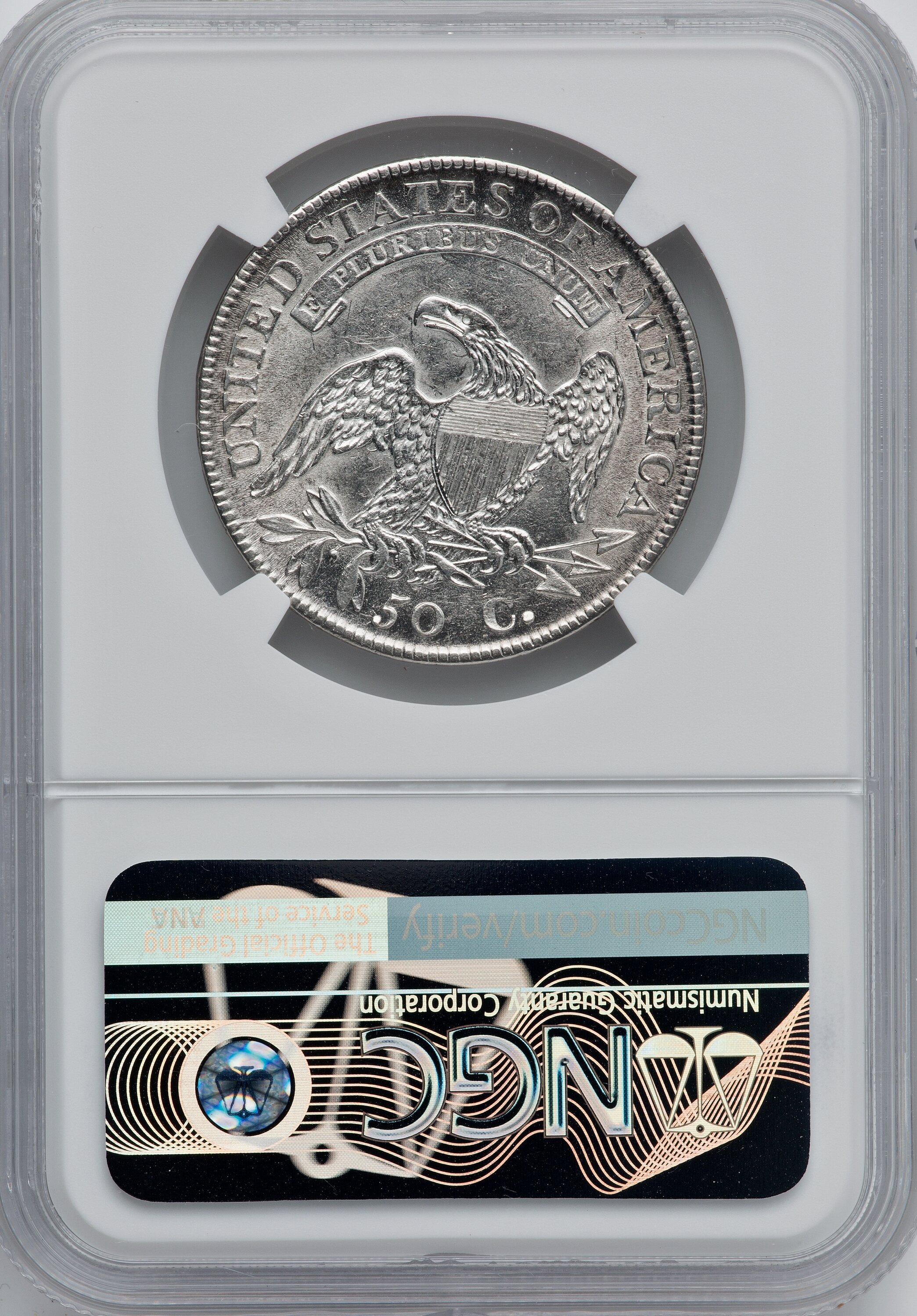 image for: 1811 50C Large 8, O-104a, R.1, AU58 NGC. NGC Census: (5/0). PCGS Population: (4/2). CDN: $1,550 Whsle. Bid for NGC/PCGS AU5...