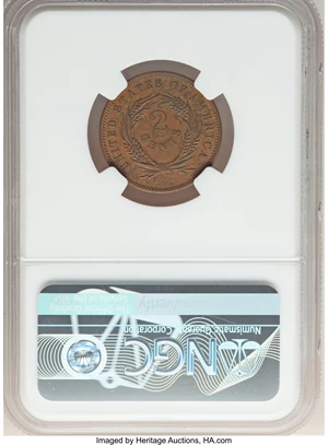 image for: 1863 2C Two Cent Piece, Judd-305, Pollock-370, Baker-37, Musante GW-670, R.4, PR61 Brown NGC. NGC Census: (4/22). PCGS Popu...