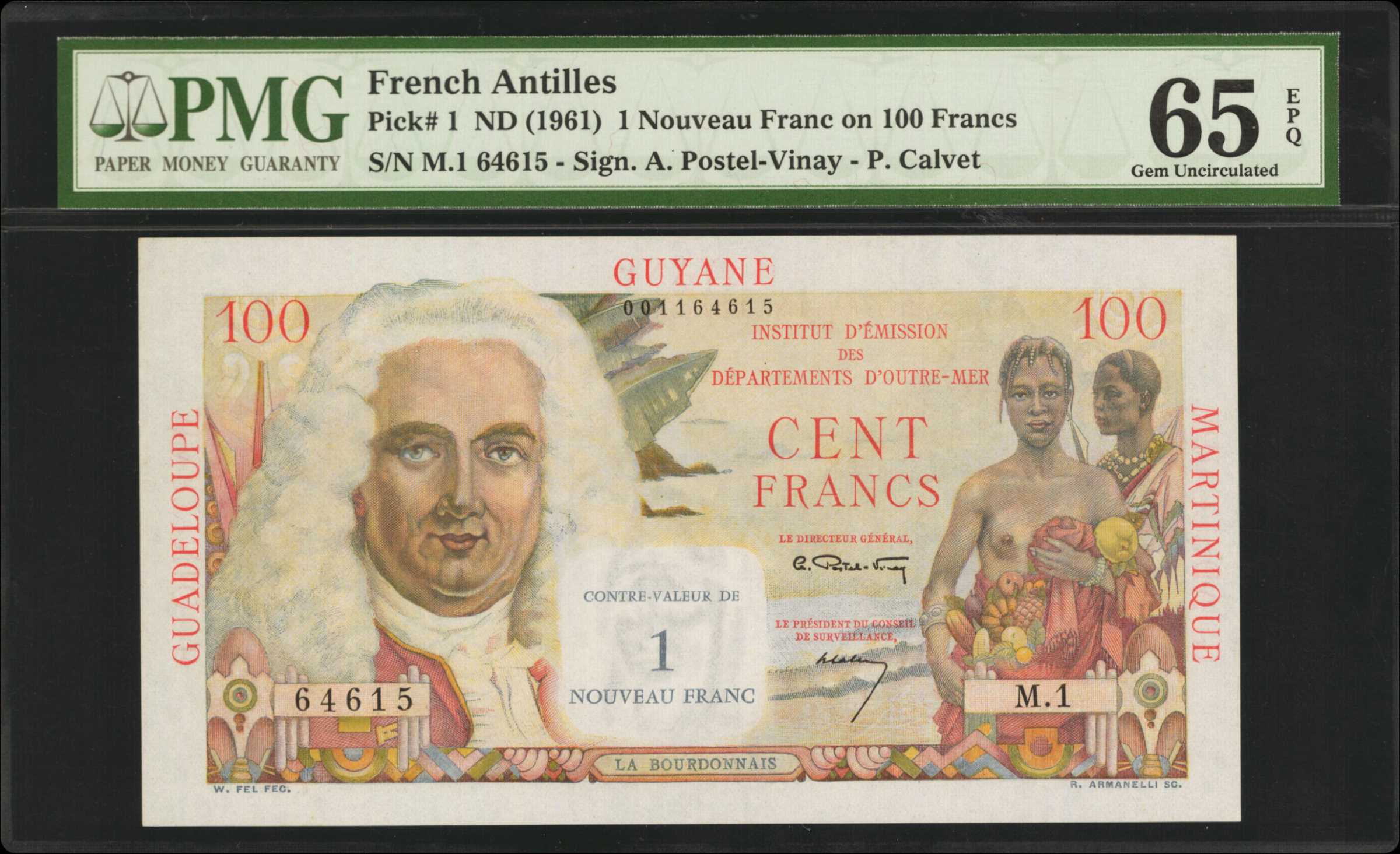 image for: French Antilles  1 nouveau franc on 100 francs (B101as2)