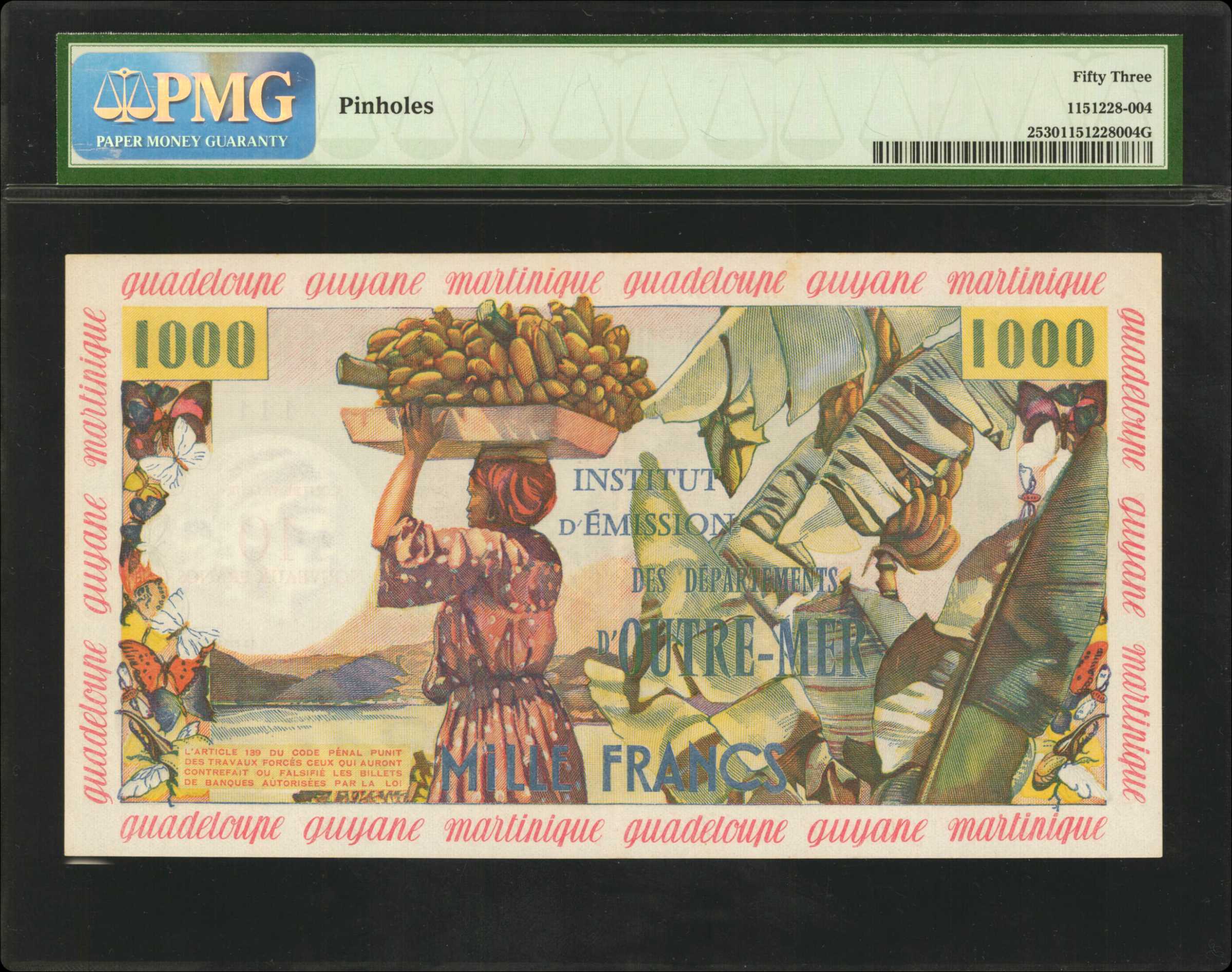 image for: French Antilles  10 nouveaux francs on 1,000 francs (B102as2)
