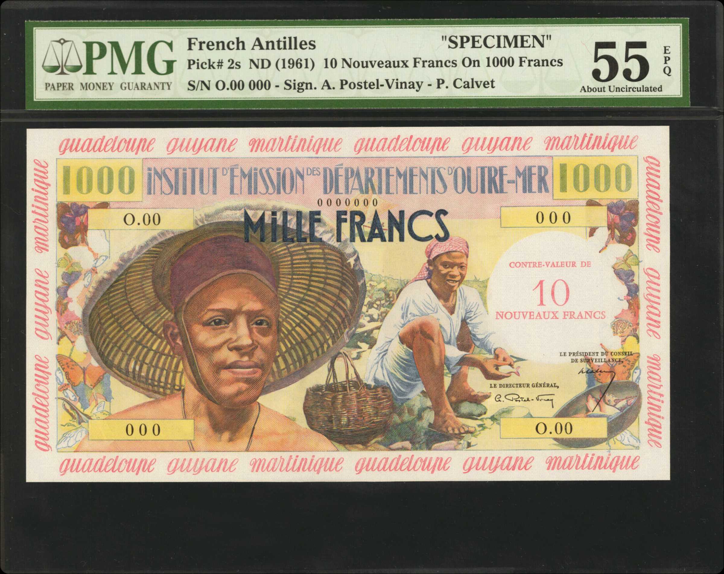 image for: French Antilles  10 nouveaux francs on 1,000 francs (B102as1)