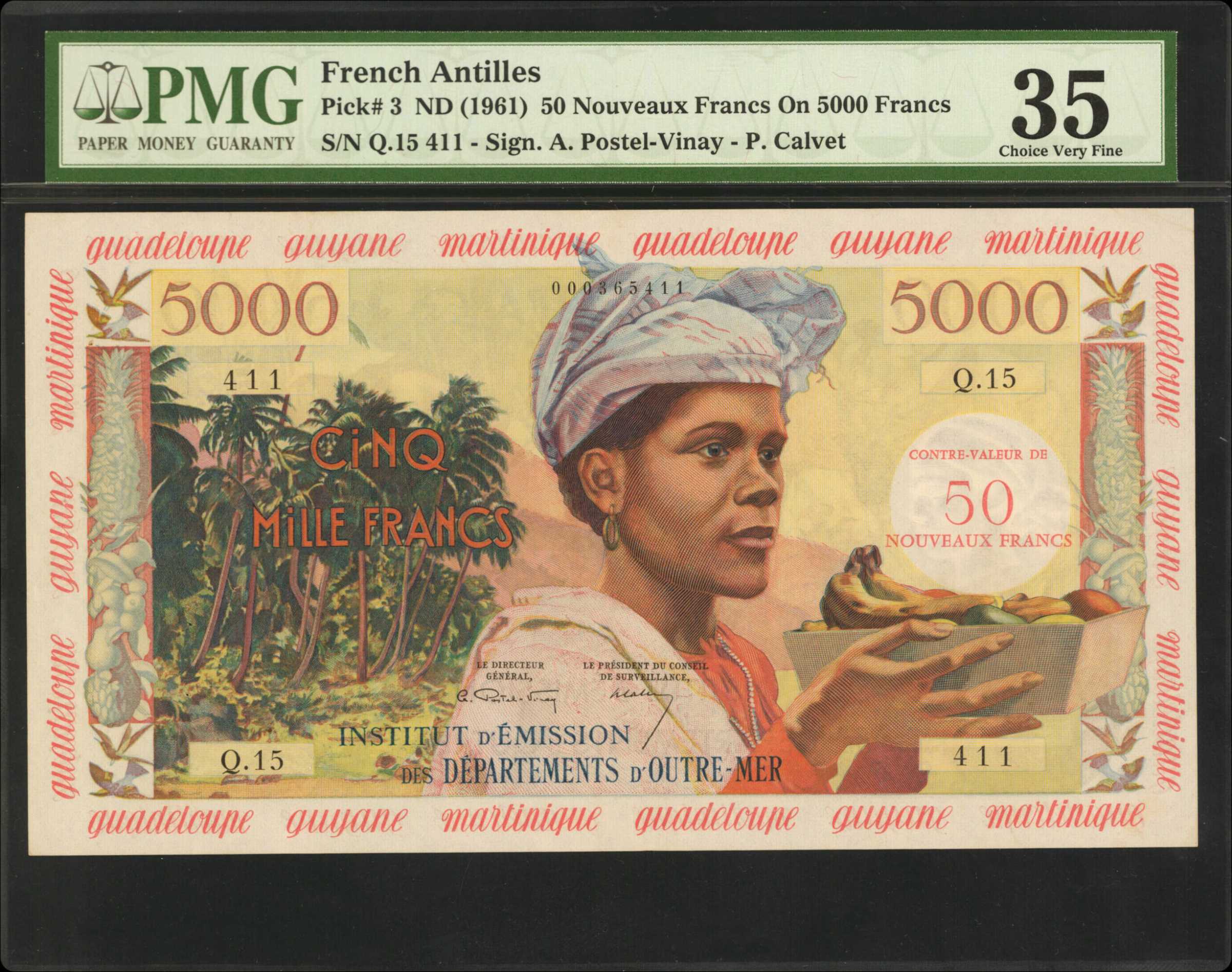 image for: French Antilles  50 nouveaux francs on 5,000 francs (B103as3)