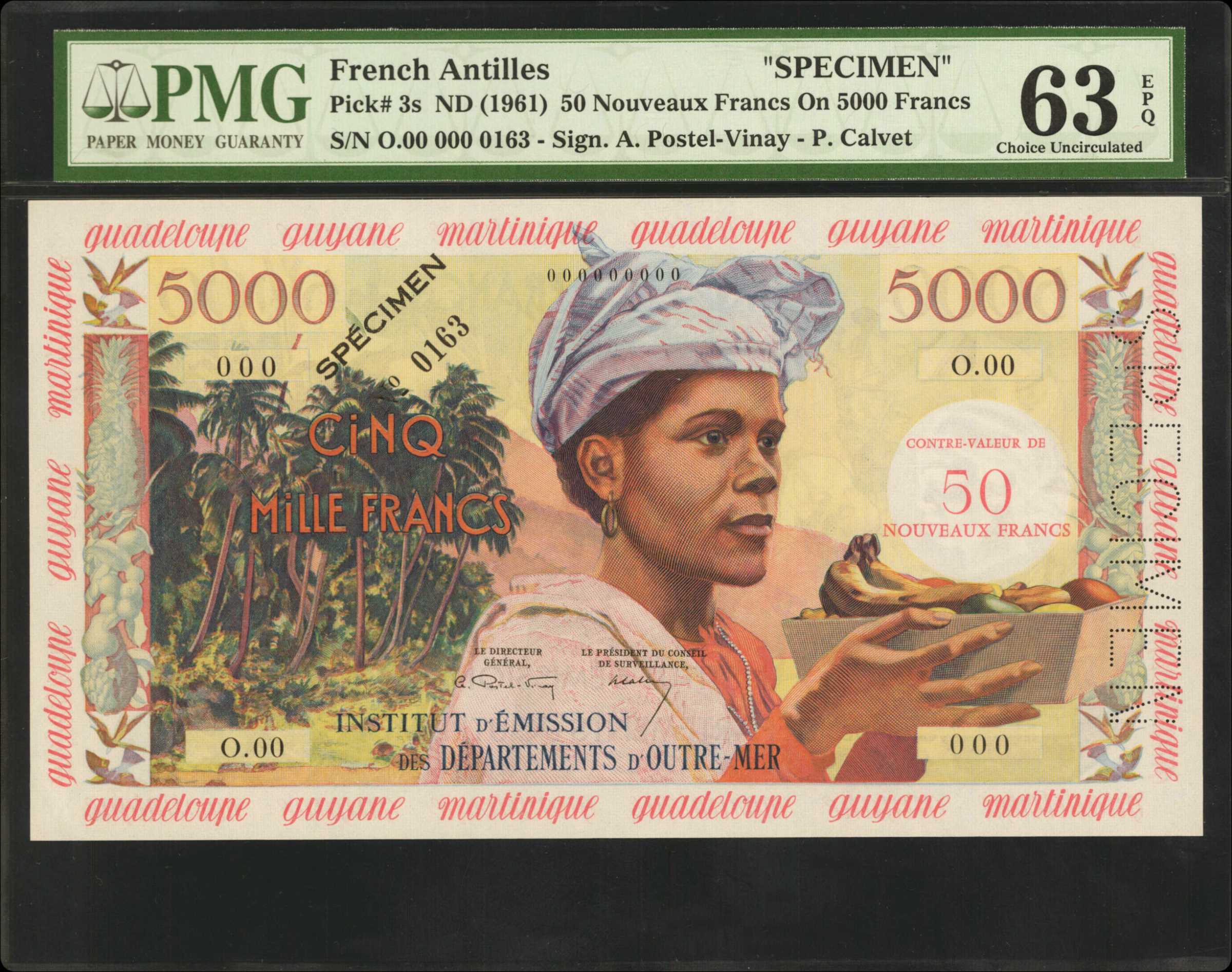 image for: French Antilles  50 nouveaux francs on 5,000 francs (B103a)