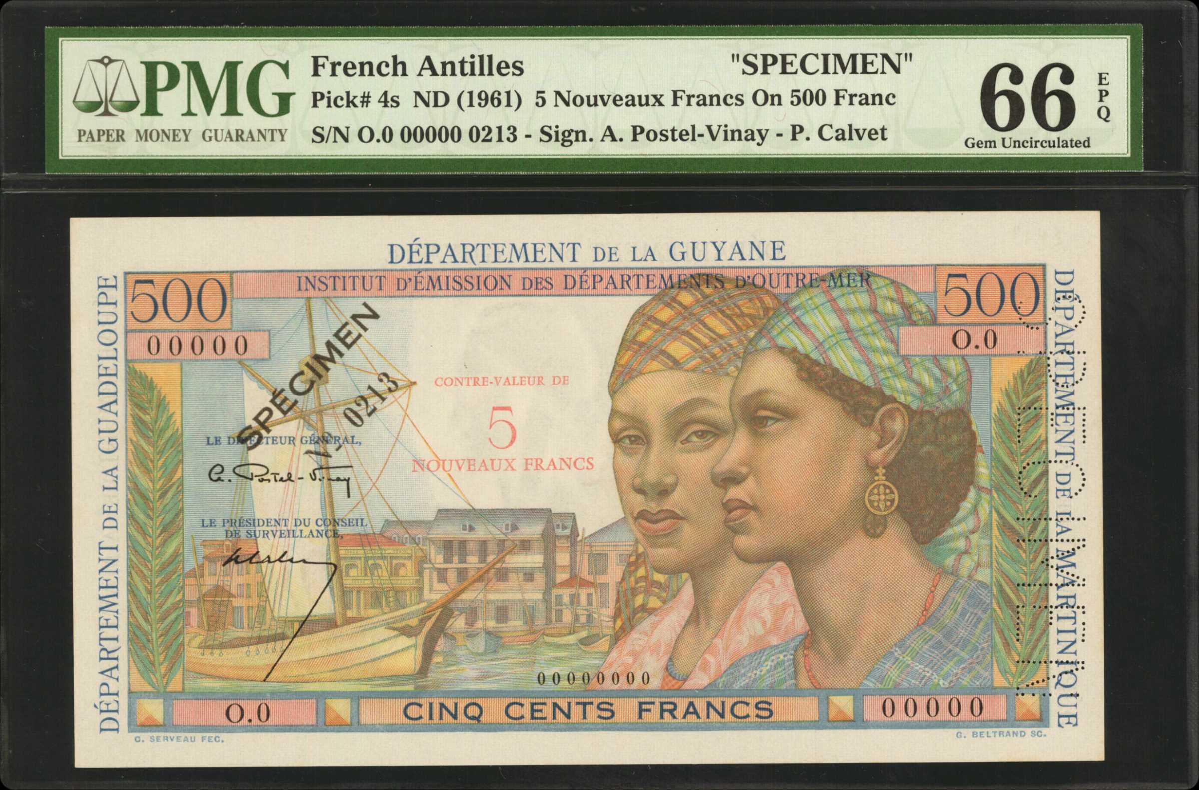 image for: French Antilles  5 nouveaux francs on 500 francs (B104a)