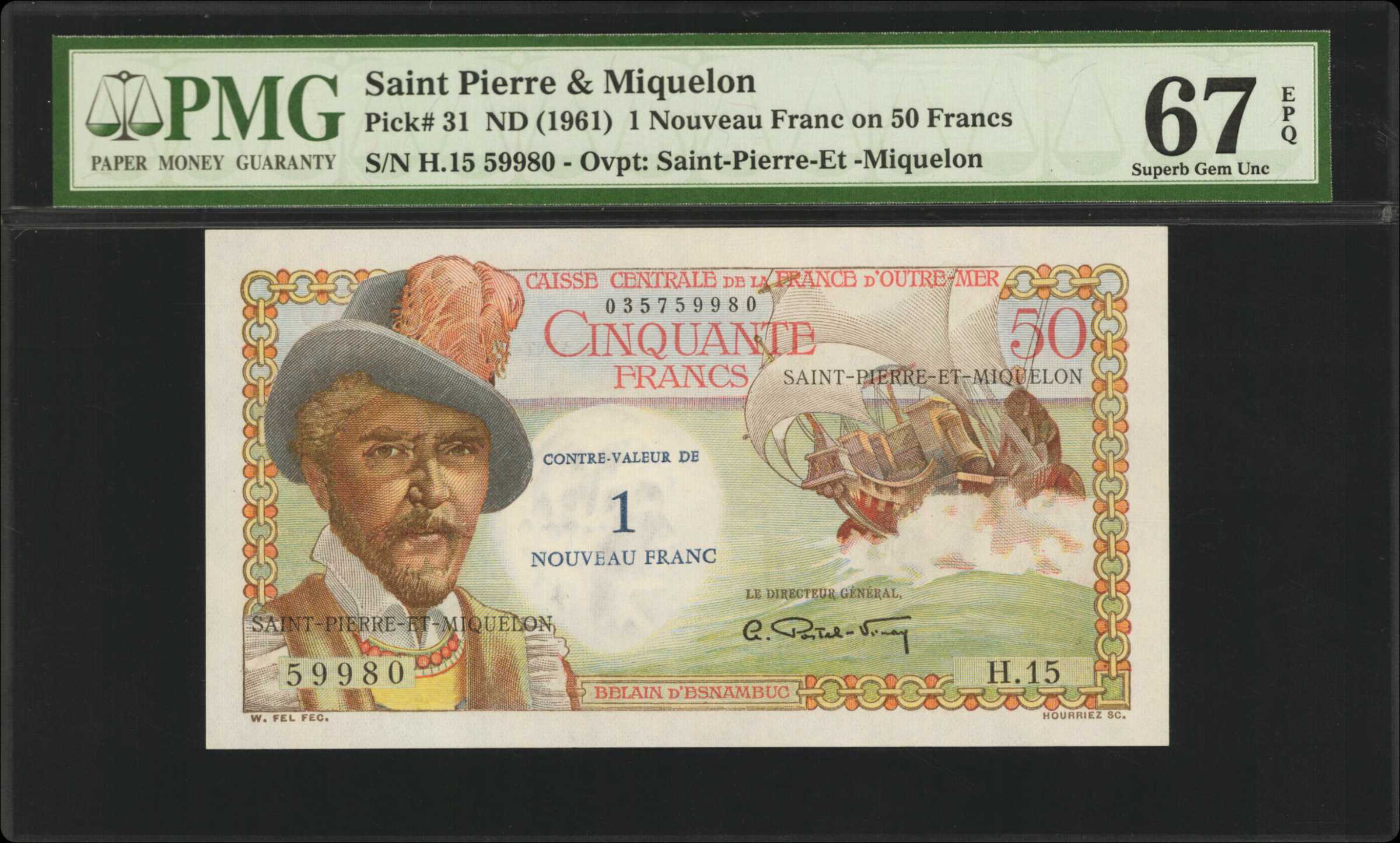 image for: Saint Pierre and Miquelon  1 nouveau franc on 50 francs(B517a)