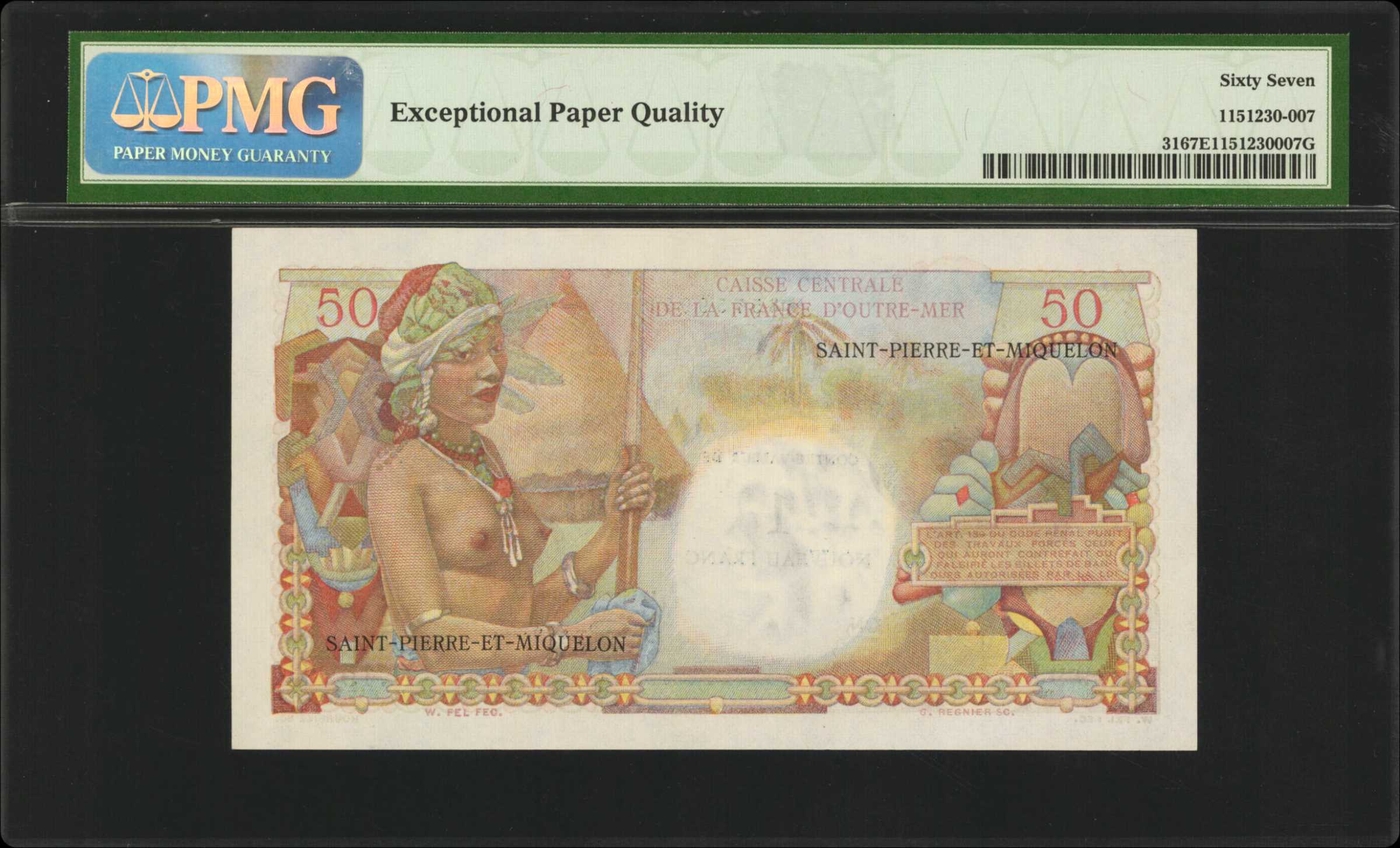 image for: Saint Pierre and Miquelon  1 nouveau franc on 50 francs(B517as)