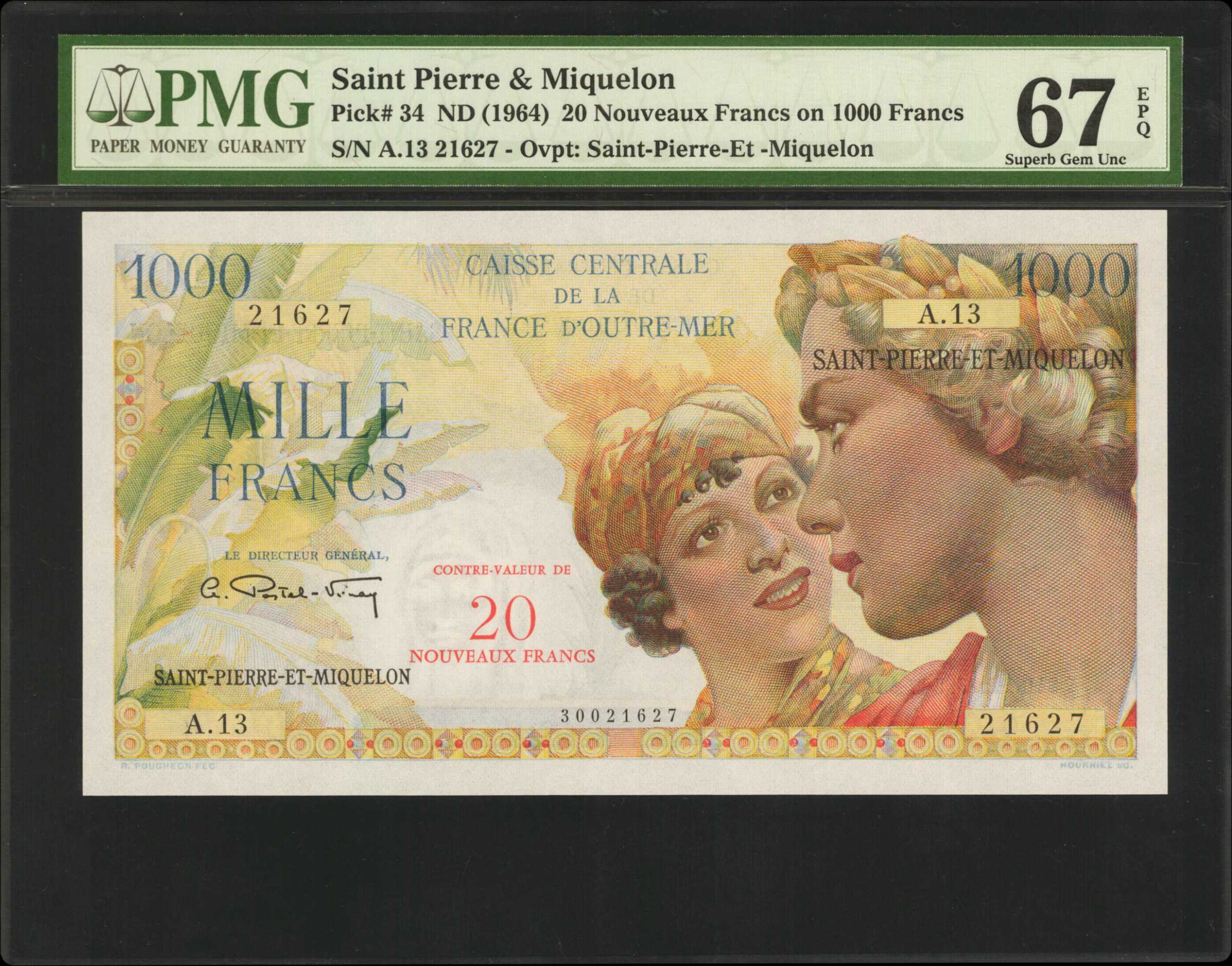 image for: Saint Pierre and Miquelon  20 nouveaux francs on 1,000 francs(B520a)