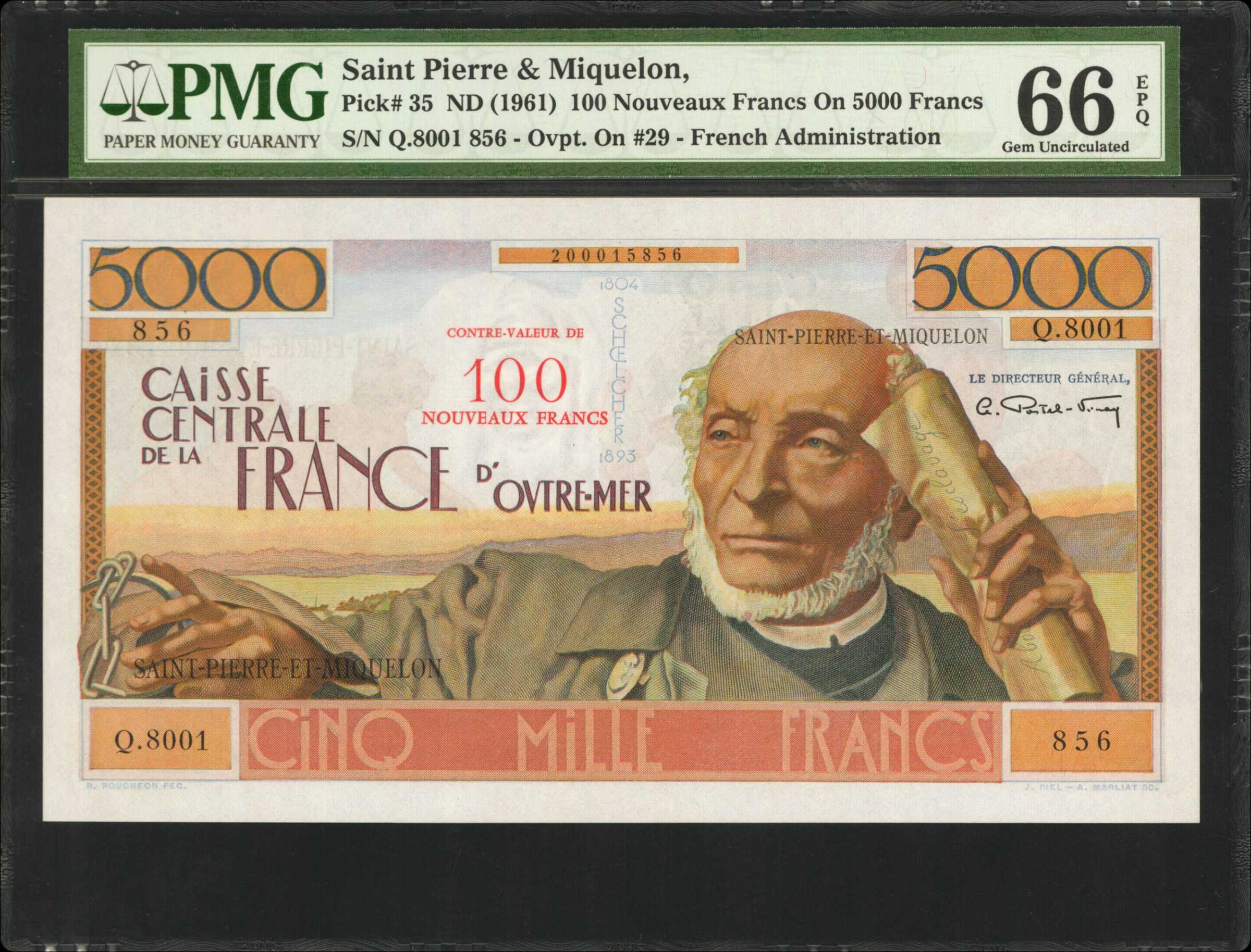 image for: Saint Pierre and Miquelon  100 nouveaux francs on 5,000 francs(B521a)