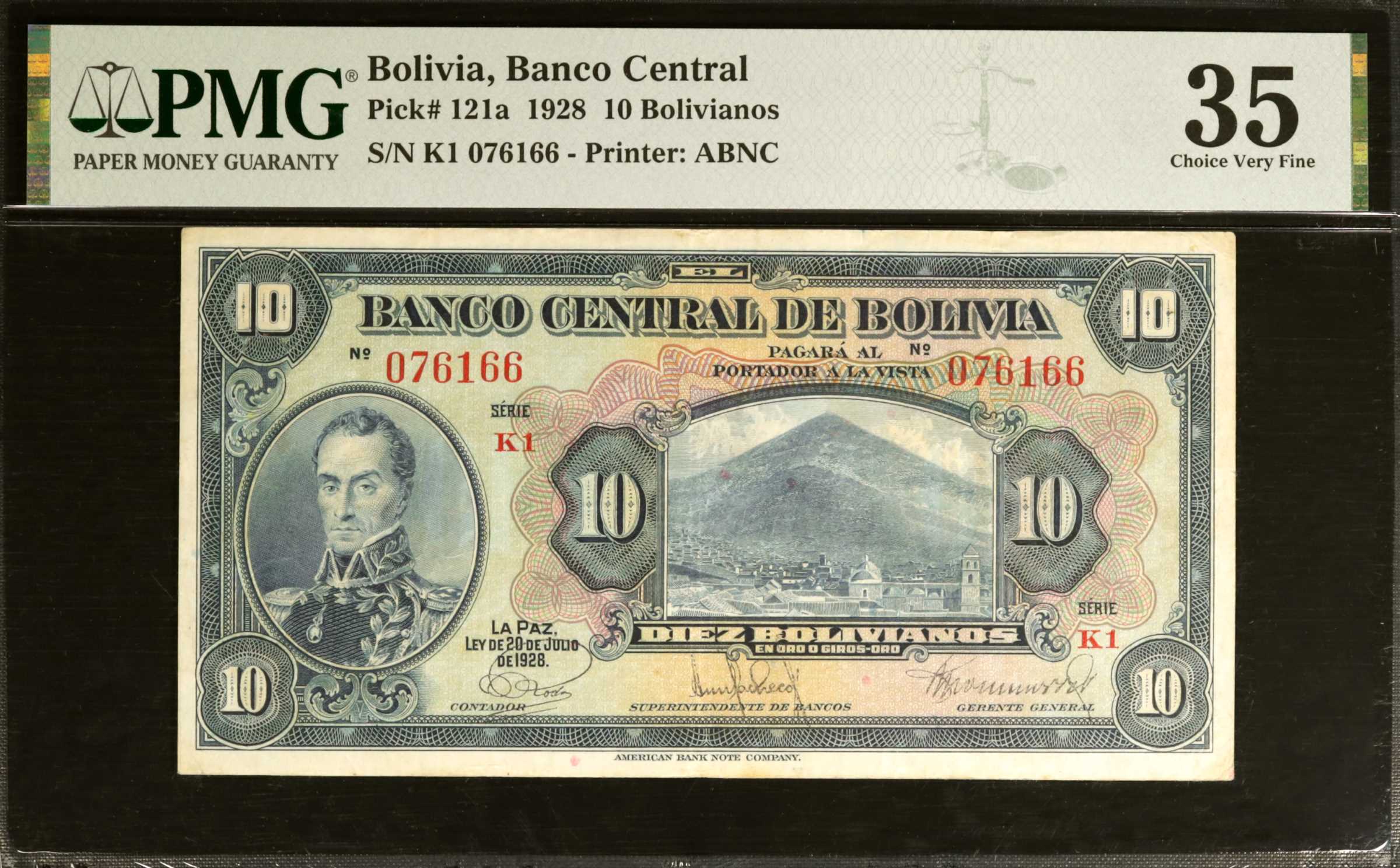image for: Bolivia  10 bolivianos = 1 bolivar(B309c)