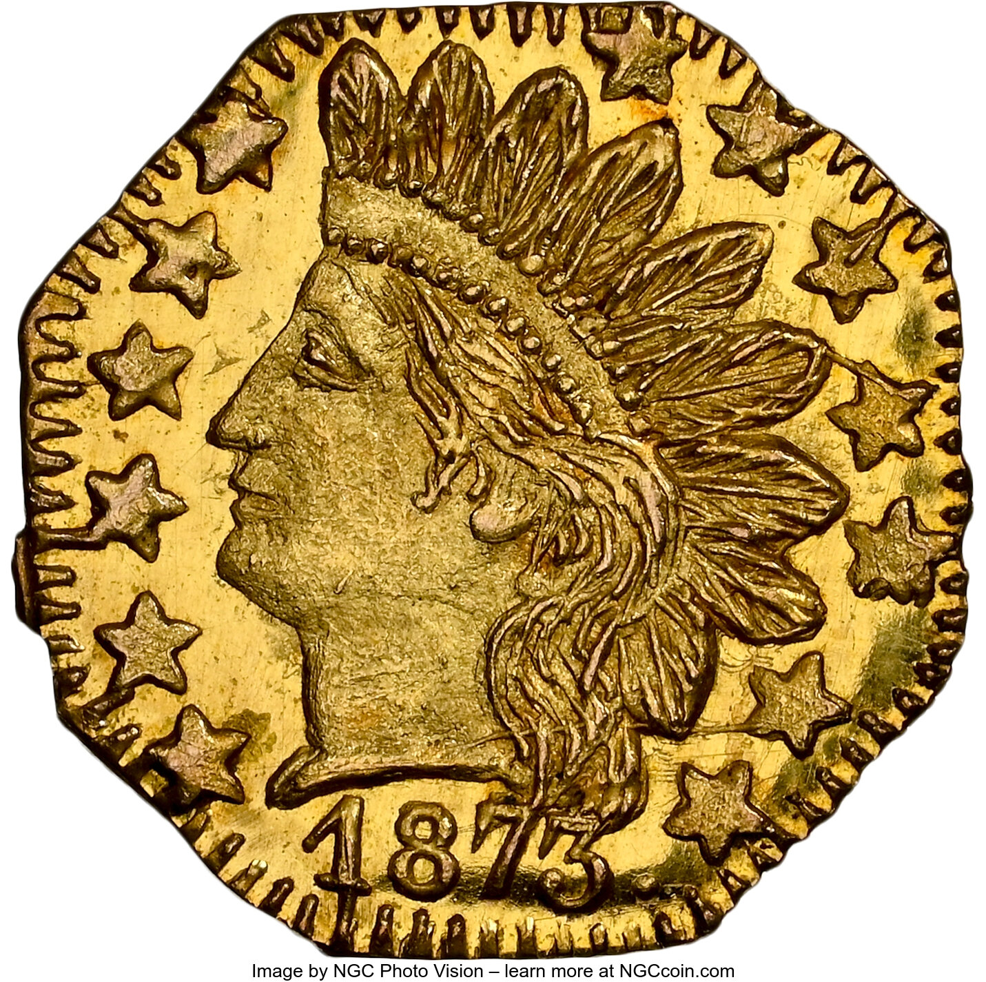 image for: 1873 25C Indian Octagonal 25 Cents, BG-794, High R.5, MS65 Deep Prooflike NGC. NGC Census: (5/3). PCGS Population: (6/0). M...