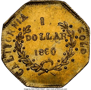 image for: 1860 $1 Liberty Octagonal 1 Dollar, BG-1102, R.4, MS65 NGC. NGC Census: (6/0). PCGS Population: (6/3). MS65. ...