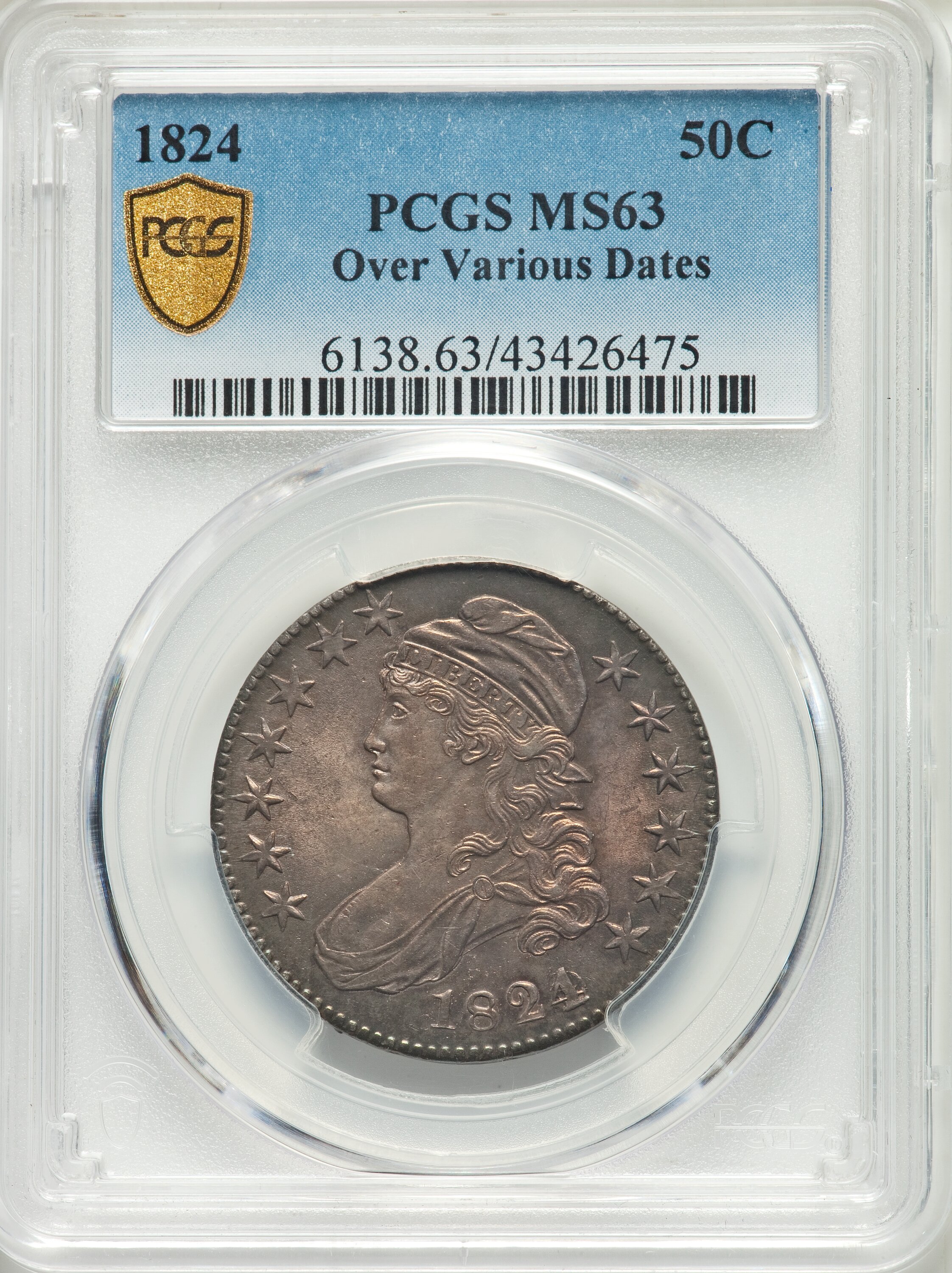 image for: 1824 50C Over Various Dates, O-103, R.1, MS63 PCGS....