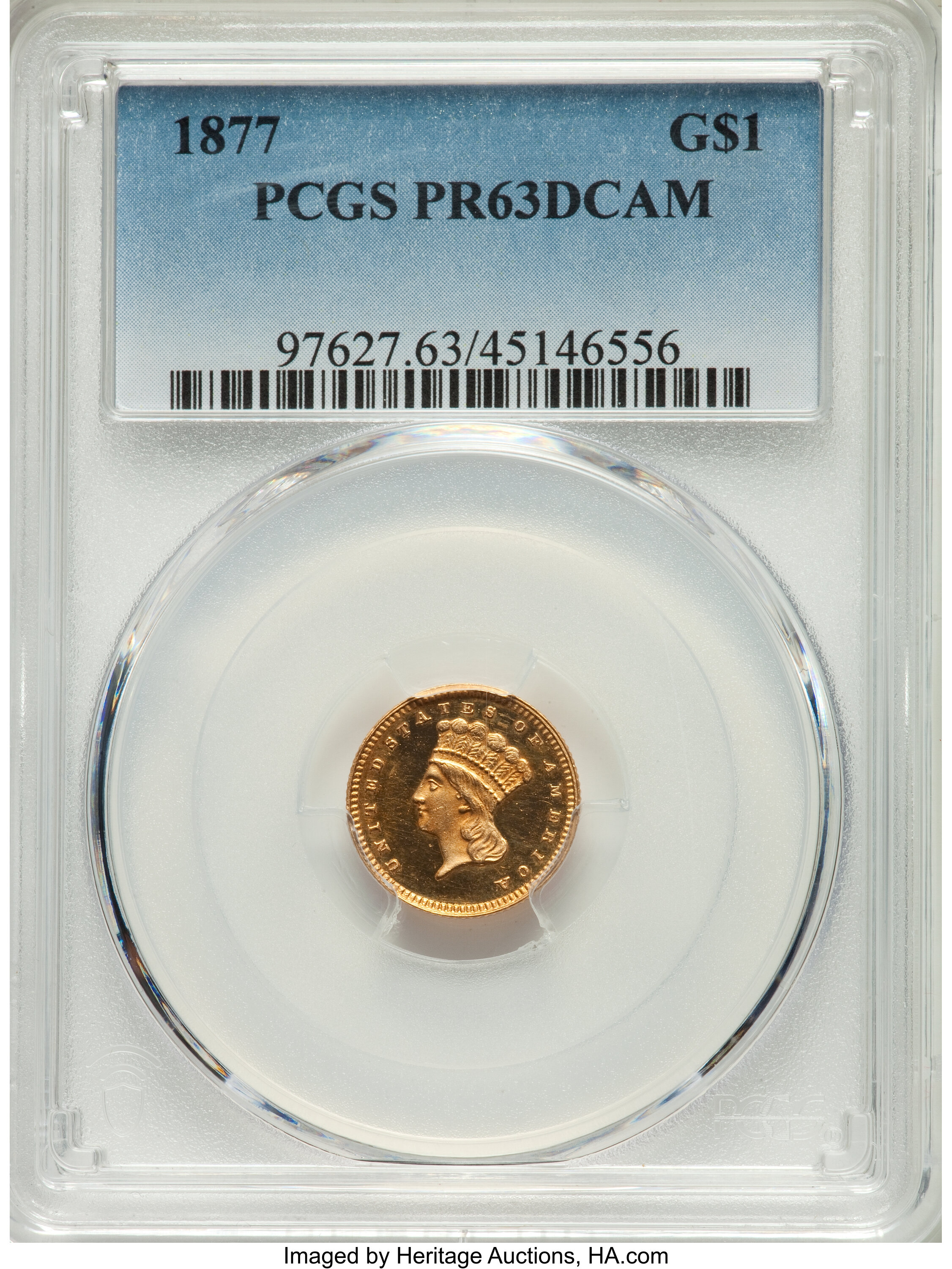 image for: 1877 G$1 PR63 Deep Cameo PCGS. JD-1, R.7....