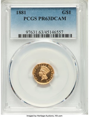 image for: 1881 G$1 PR63 Deep Cameo PCGS. JD-2, R.7....