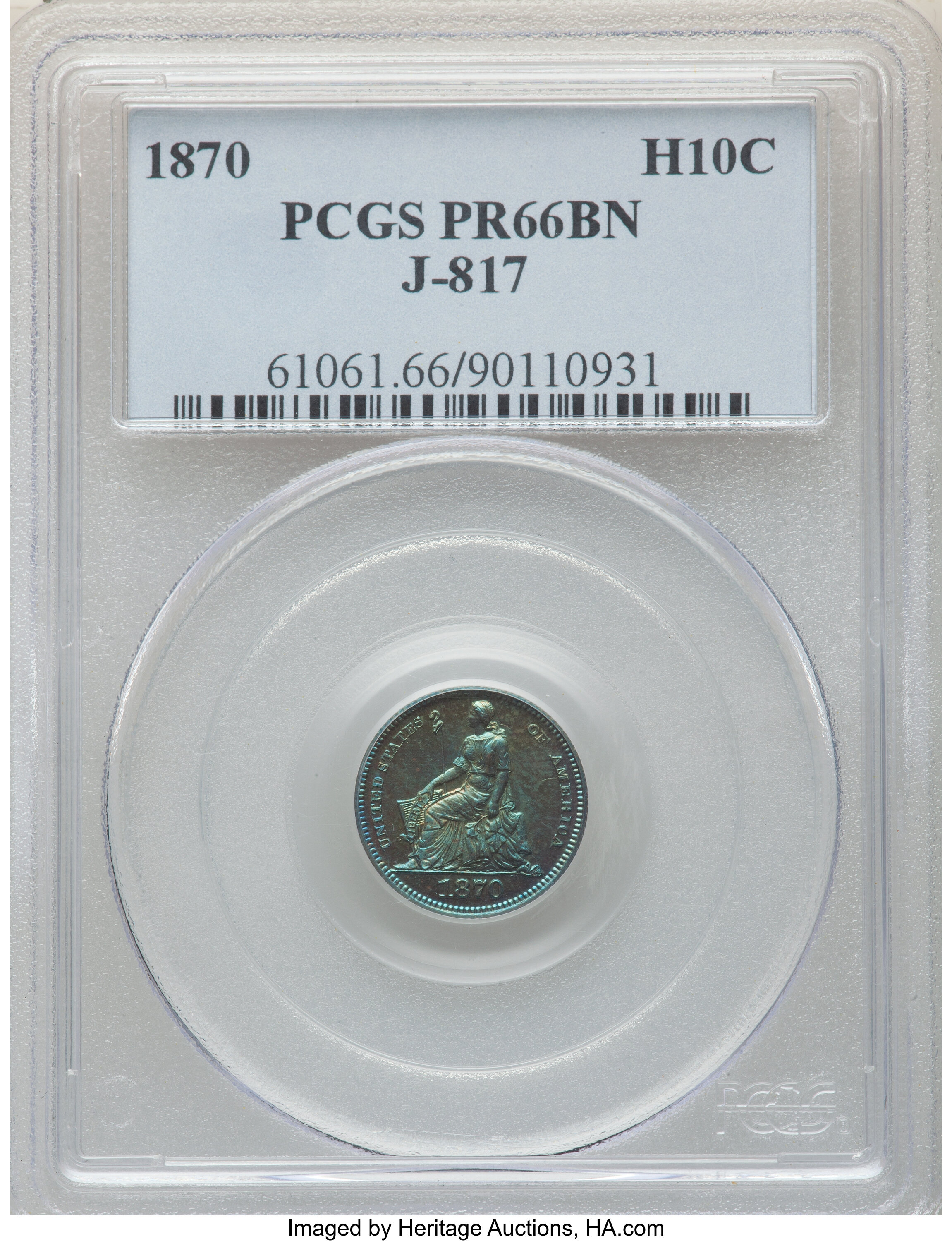 image for: 1870 H10C Half Dime, Judd-817, Pollock-906, High R.6, PR66 Brown PCGS....