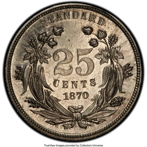 image for: 1870 25C Standard Silver Quarter Dollar, Judd-893A, Pollock-991, Unique, PR64 PCGS....