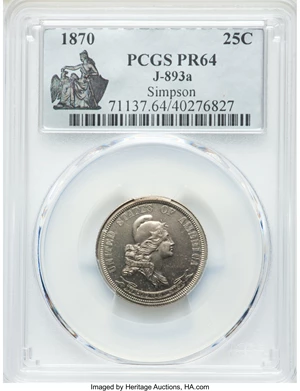 image for: 1870 25C Standard Silver Quarter Dollar, Judd-893A, Pollock-991, Unique, PR64 PCGS....