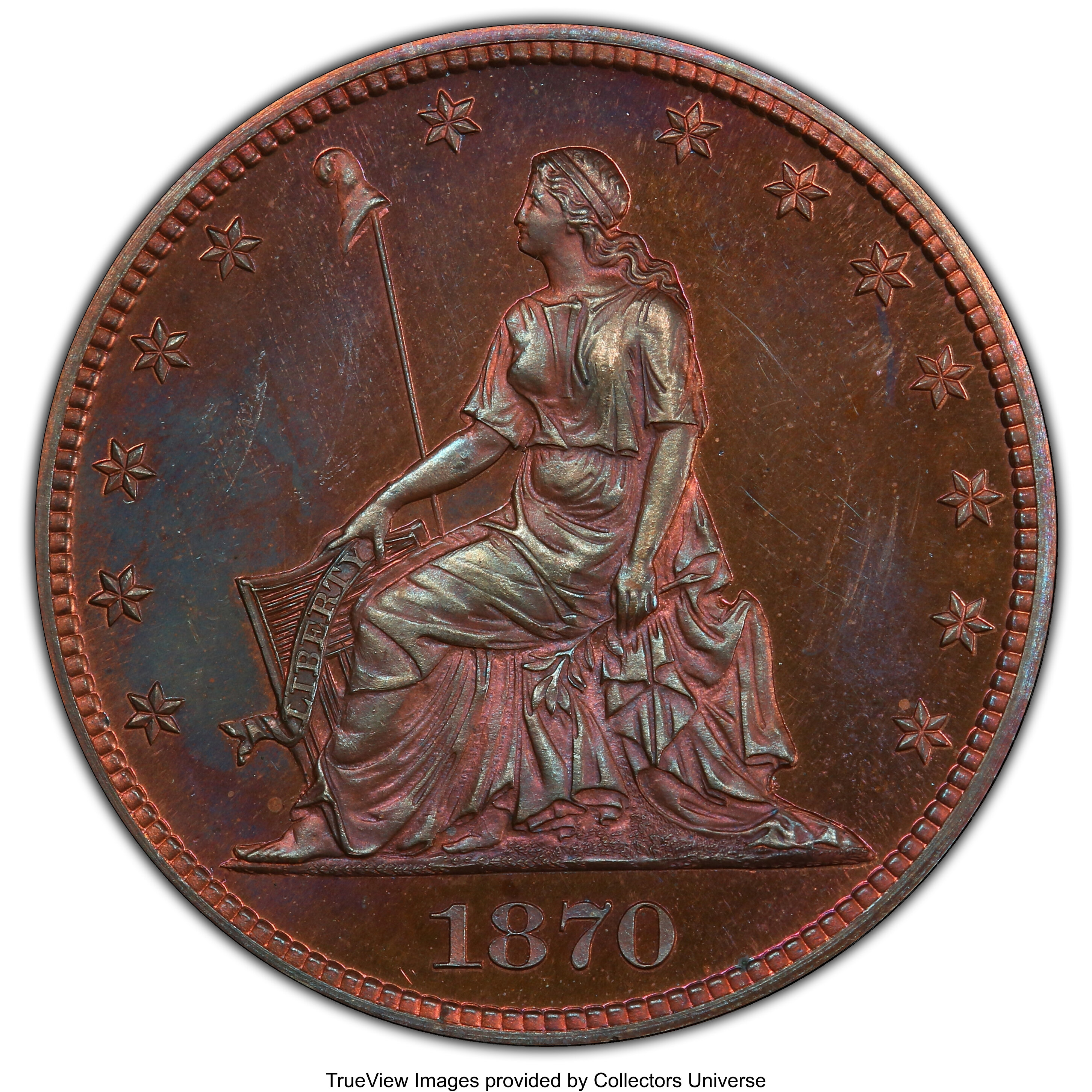 image for: 1870 50C Standard Silver Half Dollar, Judd-929, Pollock-1034, R.7, PR64+ Red and Brown PCGS. CAC....