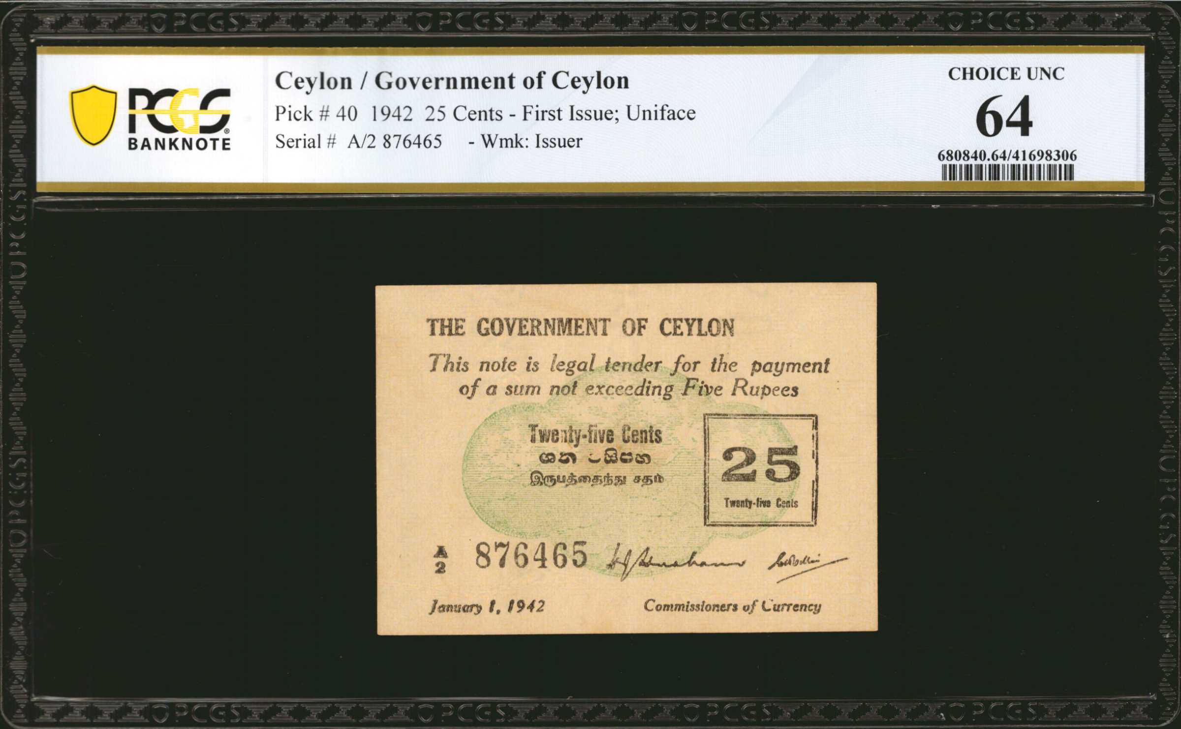 image for: Ceylon  25 cents (B235a)