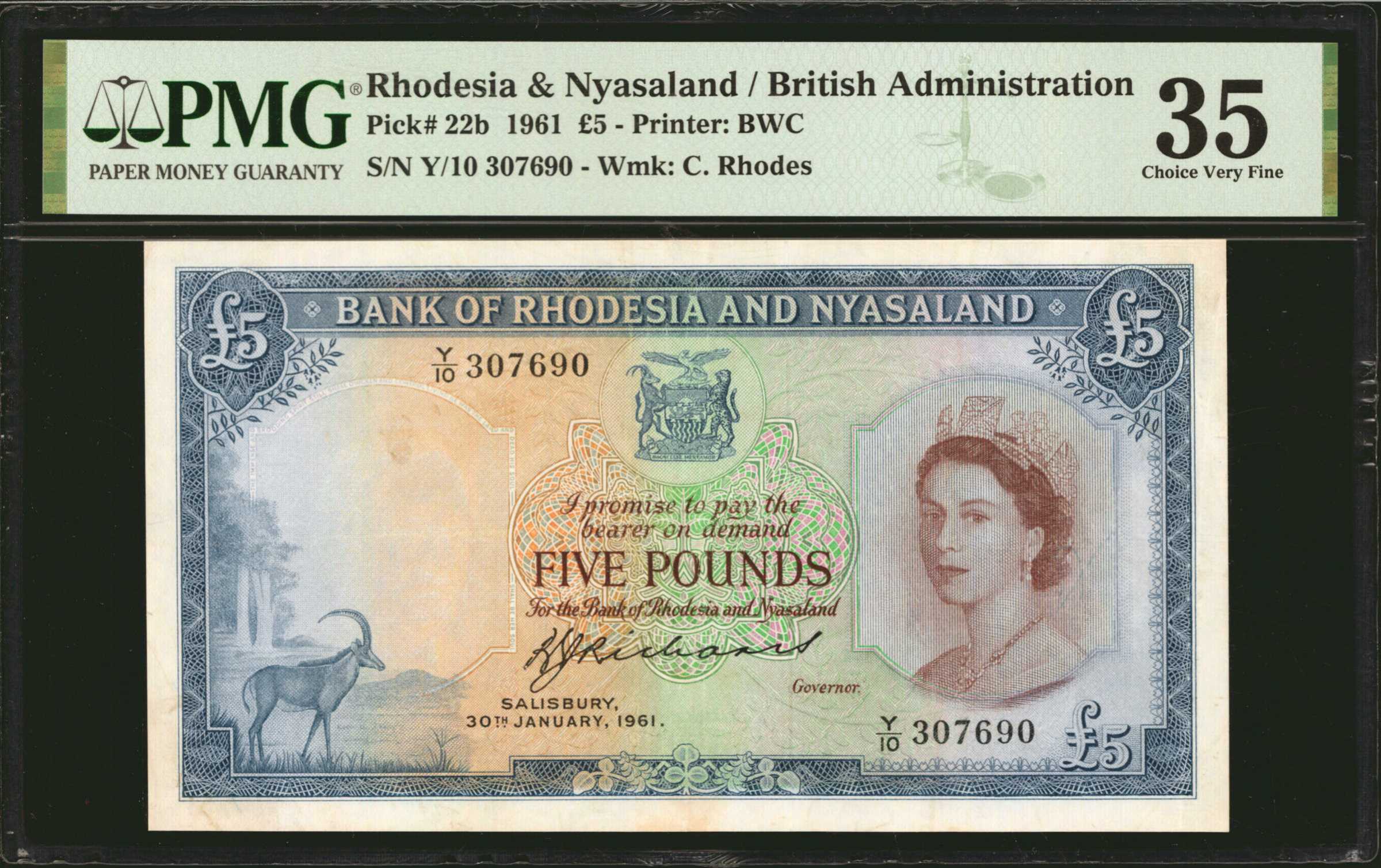 image for: Rhodesia and Nyasaland  5 pounds(B103a1b)