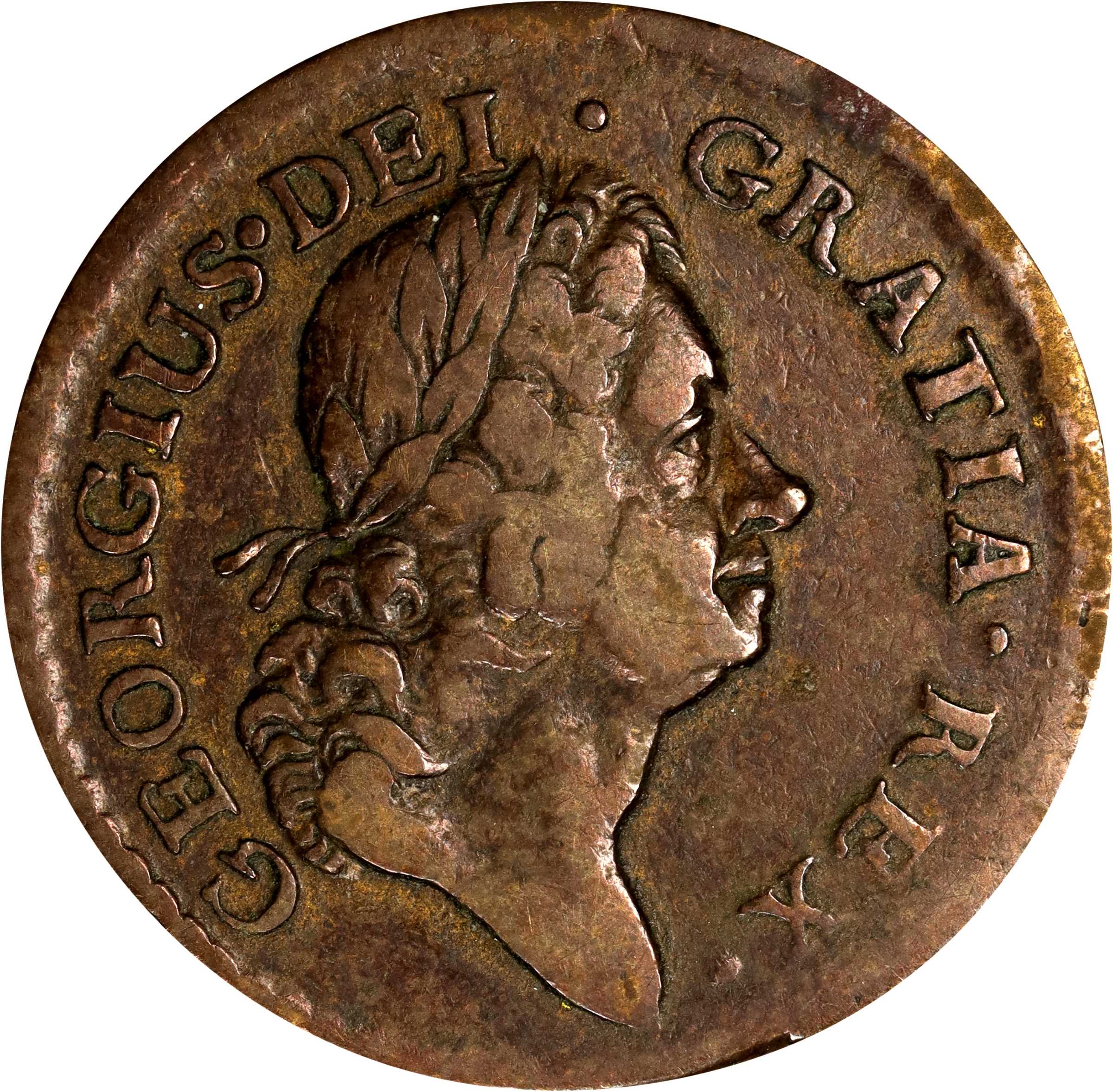 image for: 1723 Rosa Americana Halfpenny. Martin 3.7-F.1, W-1236. Rarity-4. Crowned Rose. Very Fine.