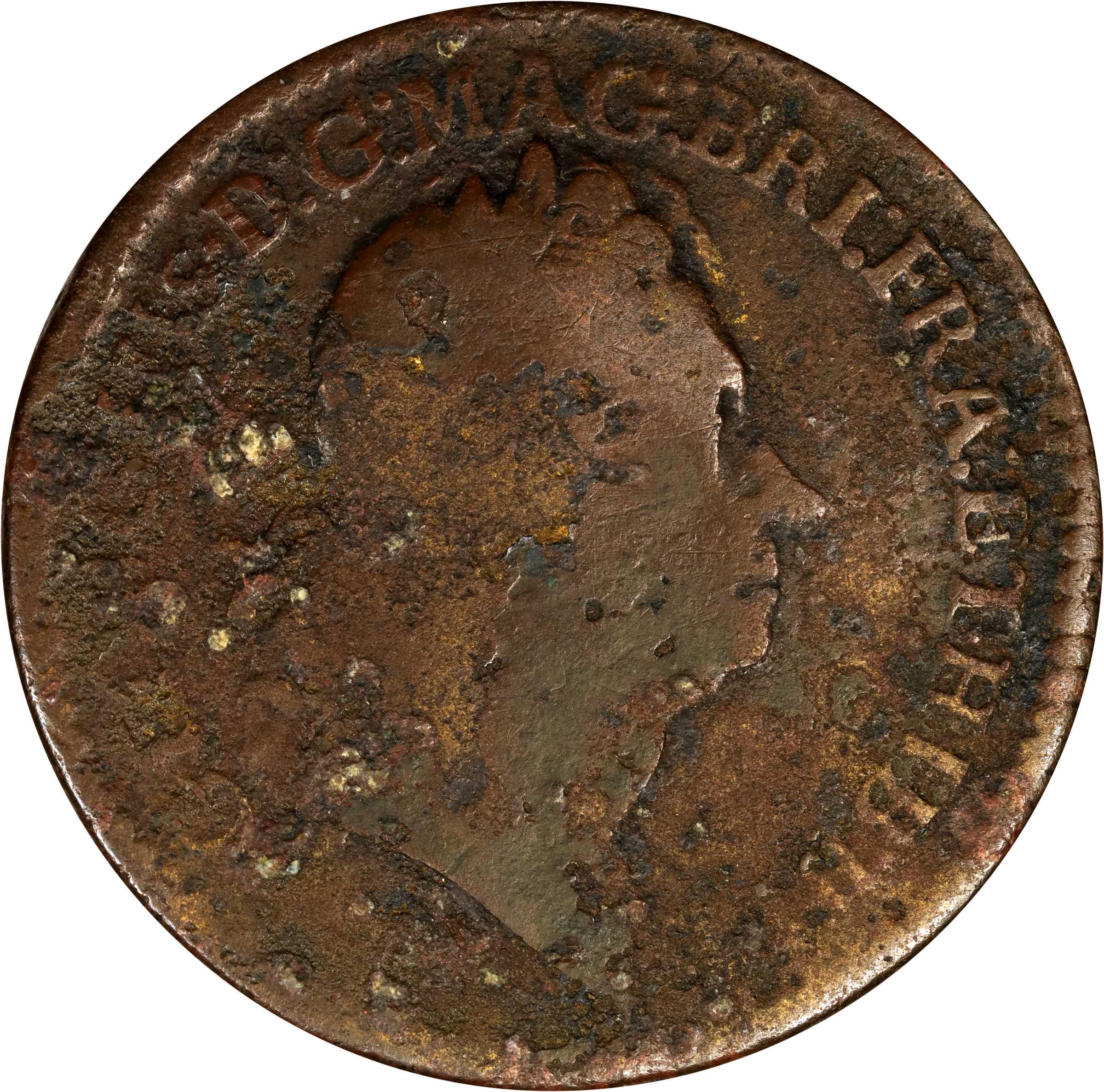 image for: 1722 Rosa Americana Twopence. Martin 4.4-C.1, W-1330. Rarity-4. Period After REX. Very Good, Corroded.