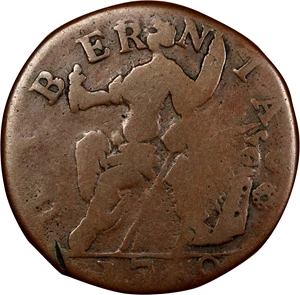 image for: 1760 Voce Populi Halfpenny. Nelson-13, W-13960. Rarity-4. P Below Bust. Fine, Obverse Cut.