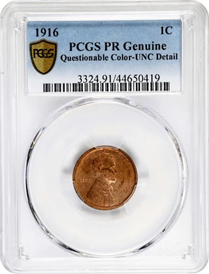 image for: 1916 Lincoln Cent. Proof. Unc Details--Questionable Color (PCGS).