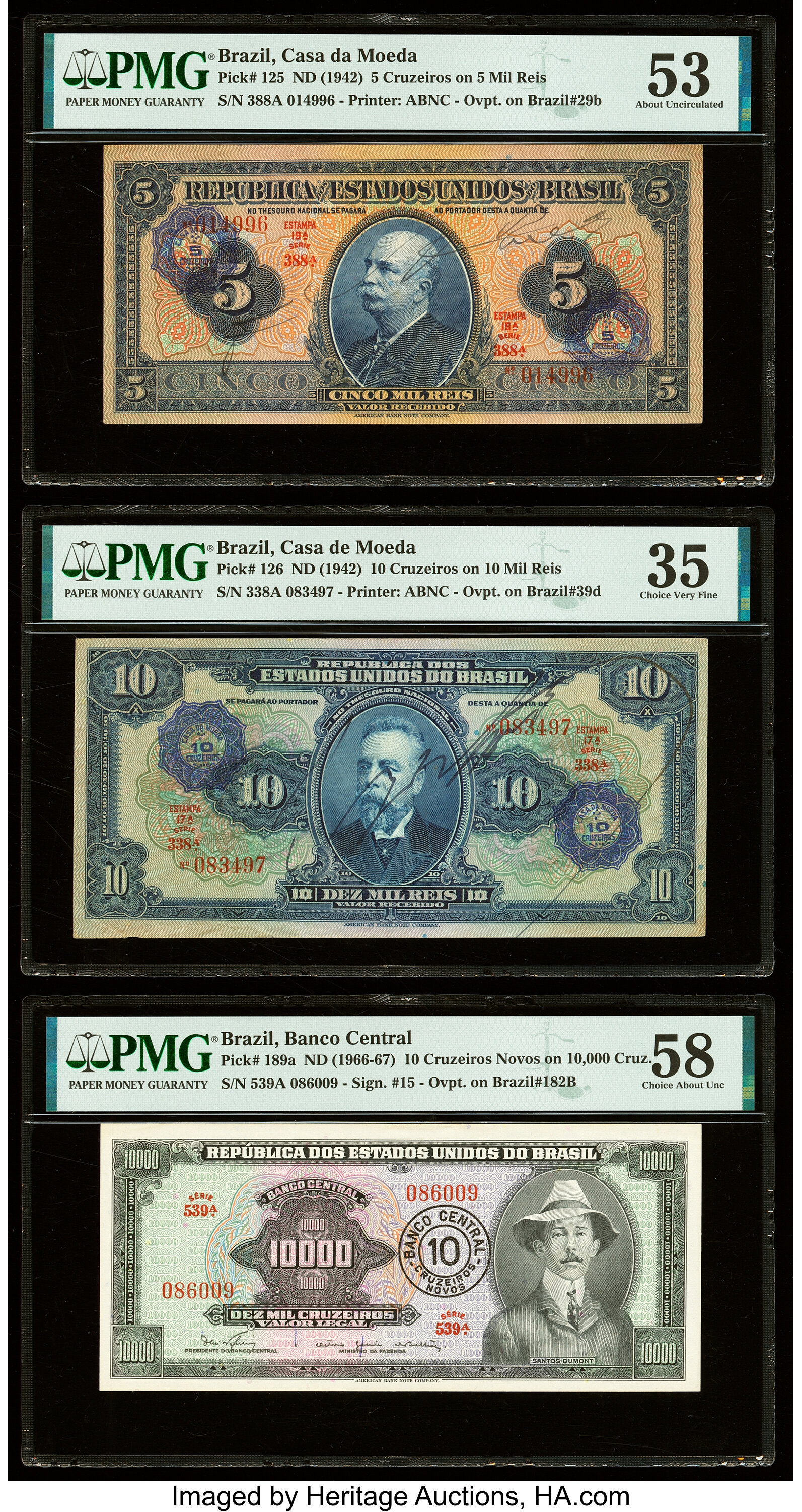 image for: Brazil  10 cruzeiros novos on 10,000 cruzeiros (B809as)