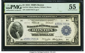 image for: Fr. 710 $1 1918 Federal Reserve Bank Note PMG About Uncirculated 55....