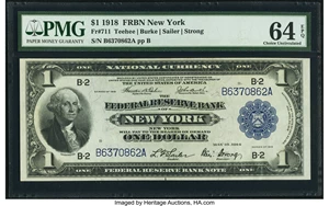 image for: Fr. 711 $1 1918 Federal Reserve Bank Note PMG Choice Uncirculated 64 EPQ....