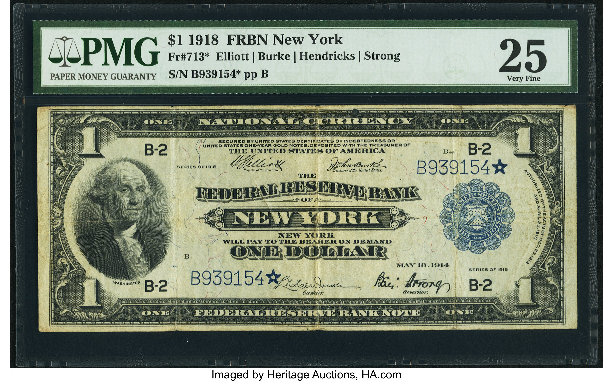 image for: Fr. 713* $1 1918 Federal Reserve Bank Star Note PMG Very Fine 25....